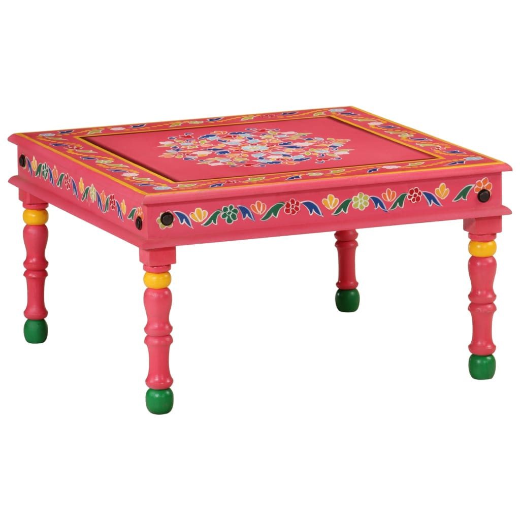 furnicato Couchtisch Vollholz 54 x 54 x 30 cm in Rosa mit handgemalten Details (1-St), Dekorativer Beistelltisch mit Verzierungen für dein Wohnzimmer
