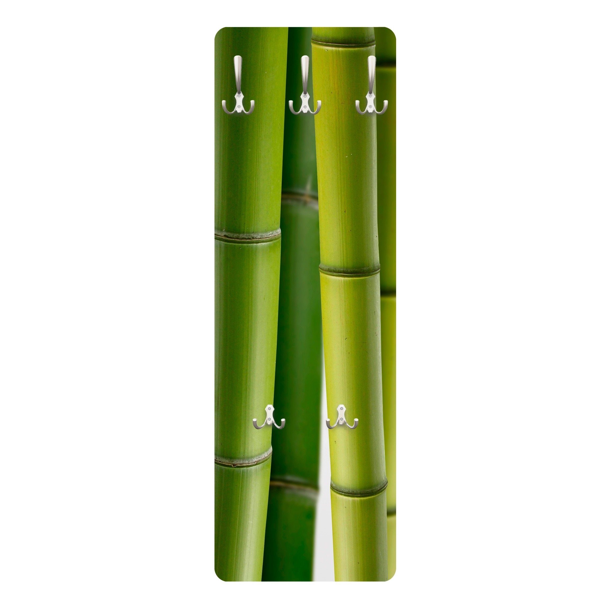 Bilderdepot24 Garderobenpaneel Design Bäume Wald Natur Blumen Floral Bambuspflanzen (ausgefallenes Flur Wandpaneel mit Garderobenhaken Kleiderhaken hängend), moderne Wandgarderobe - Flurgarderobe im schmalen Hakenpaneel Design