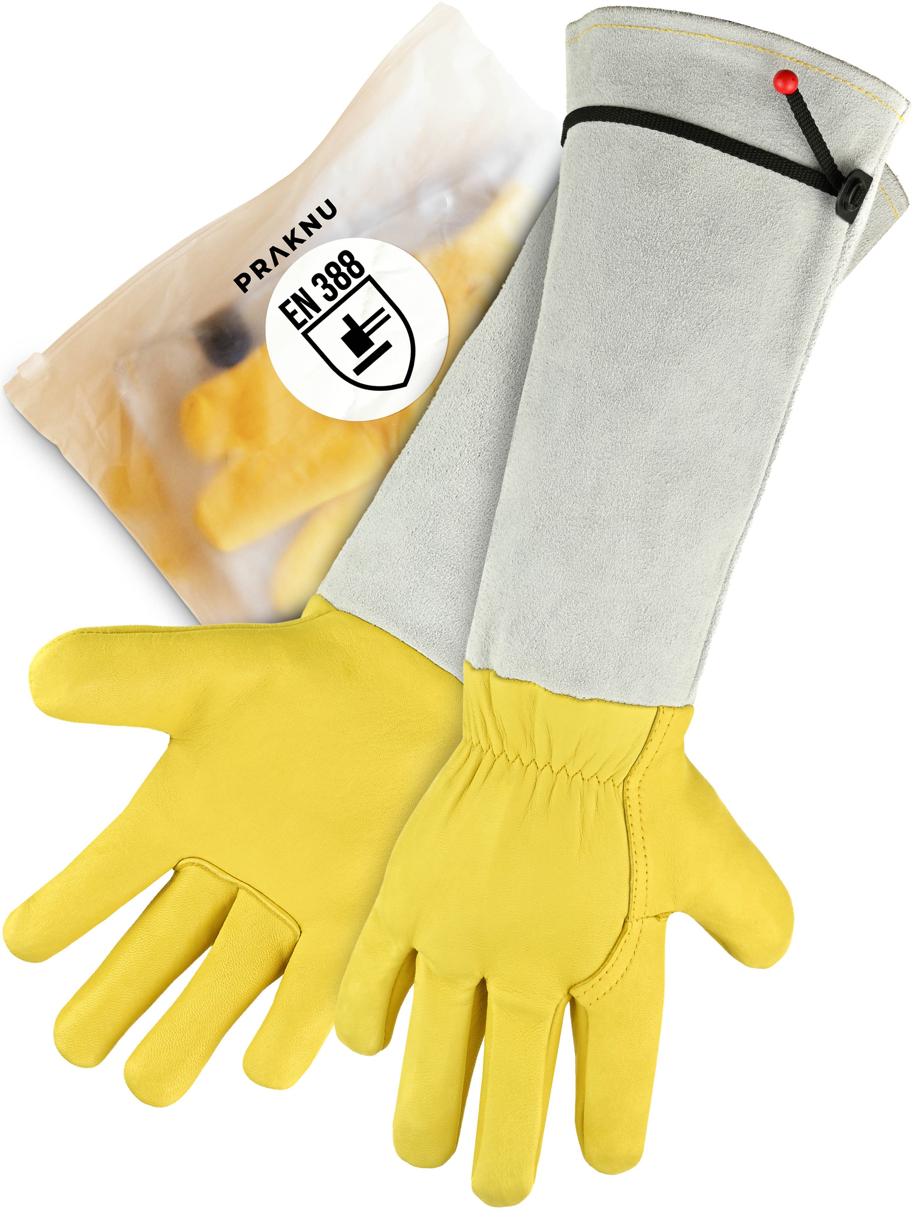 Praknu Gartenhandschuhe Praknu Rosenhandschuhe Dornenfest M (Packung, 2-St) EN 388 Zertifiziert - Verstellbare Manschetten - Leder