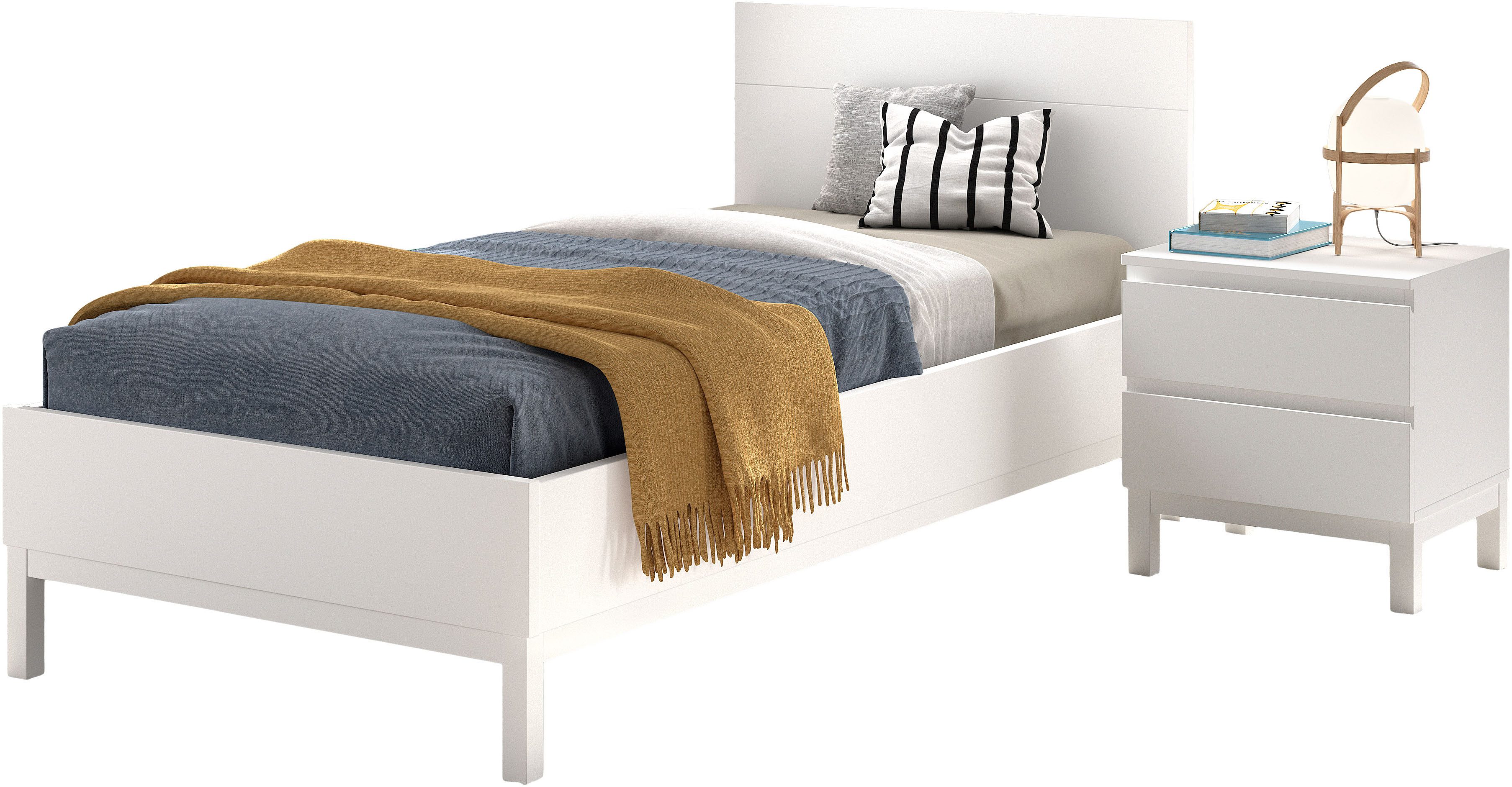 Vipack Jugendzimmer-Set Artikel-Set best. aus Einzelbett 90/200, Nachtkonsole mit 2 Schubladen, (2-tlg), in gradlinigem Design, pflegeleichte lackierte Oberfläche in Weiß
