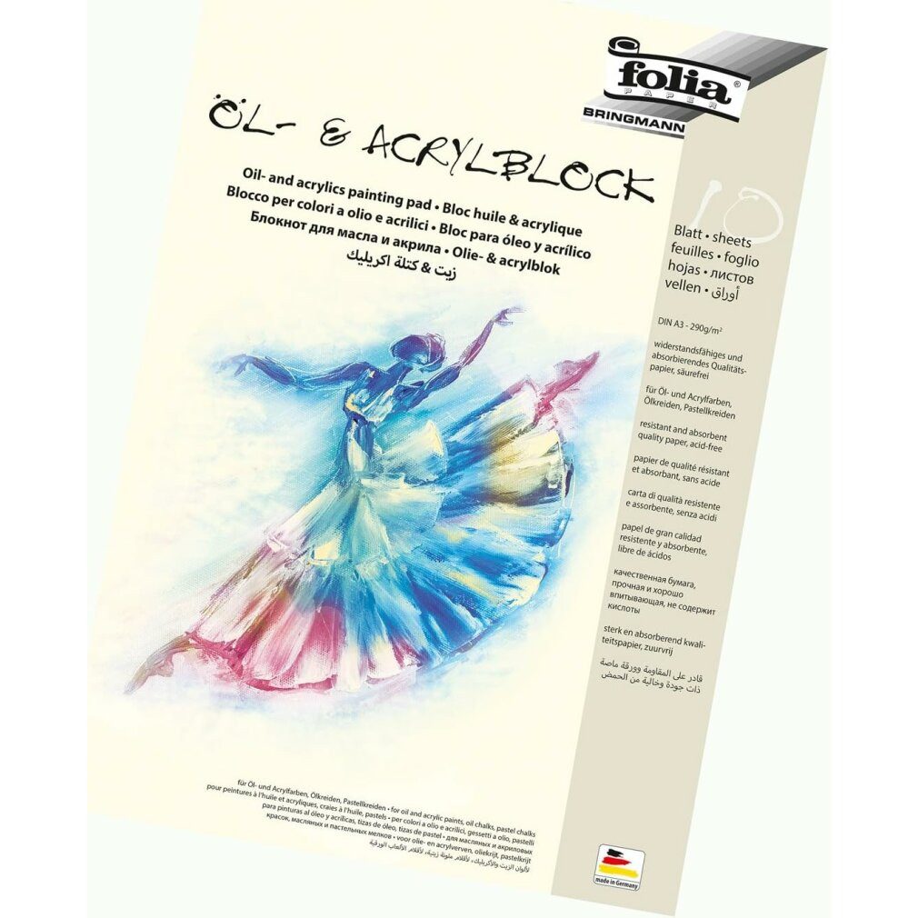 Folia Aquarellpapier 10 Zeichenblock für Öl- und Acrylfarben DIN A3