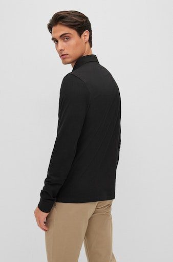 BOSS ORANGE Poloshirt Passerby mit am 10242645 schwarz 01 Perlmuttoptikknöpfen Kragen