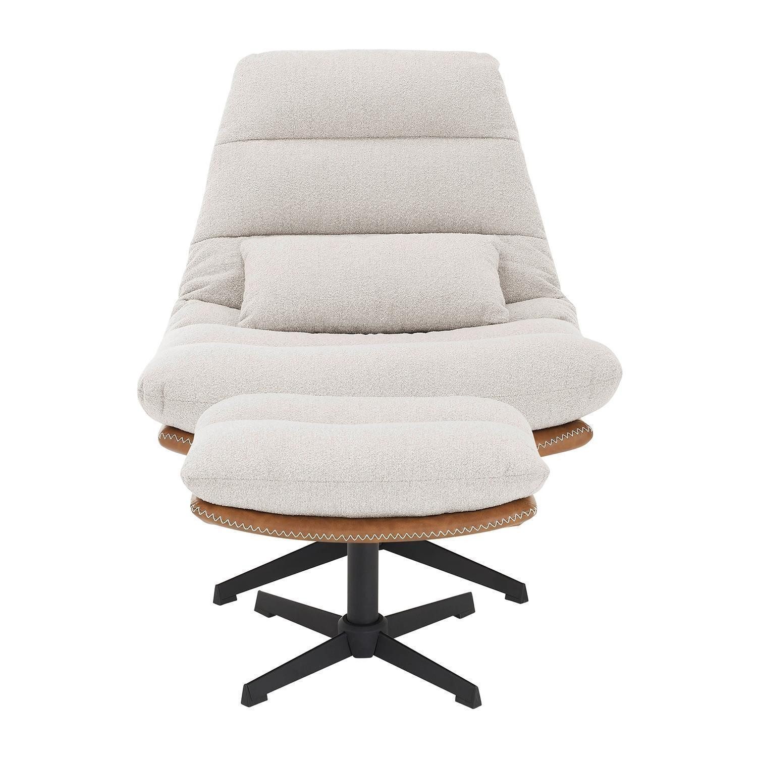 Relaxsessel mit Hocker LARNAKA, Cappuccinofarben, Cognacfarben, Metallgestell, Drehbar, Wippfunktion, B 80 x H 88 x T 84 cm