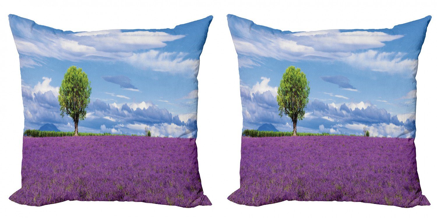 Kissenbezüge Modern Accent Doppelseitiger Digitaldruck, Abakuhaus (2 Stück), Scenic Sommer Lavendel-Feld Baum