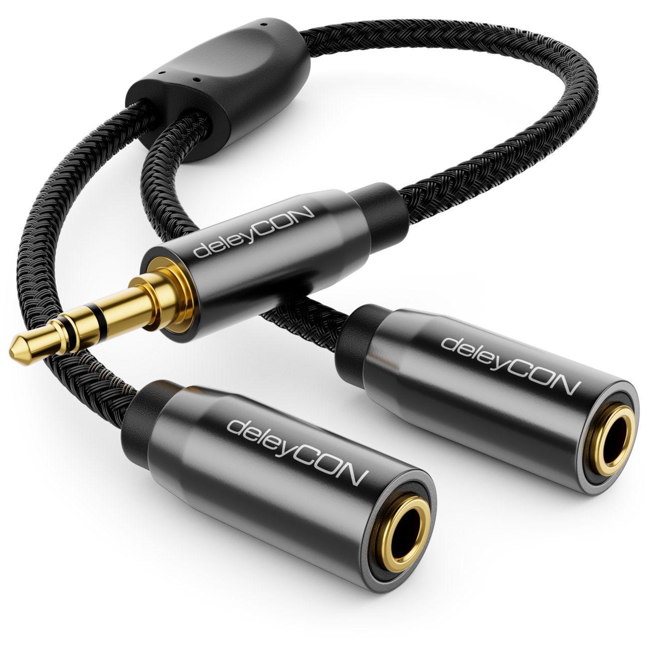 deleyCON deleyCON 0,2m Audio Splitter Kabel - 3,5mm Stecker zu 2x 3,5mm Buchse Audio-Kabel