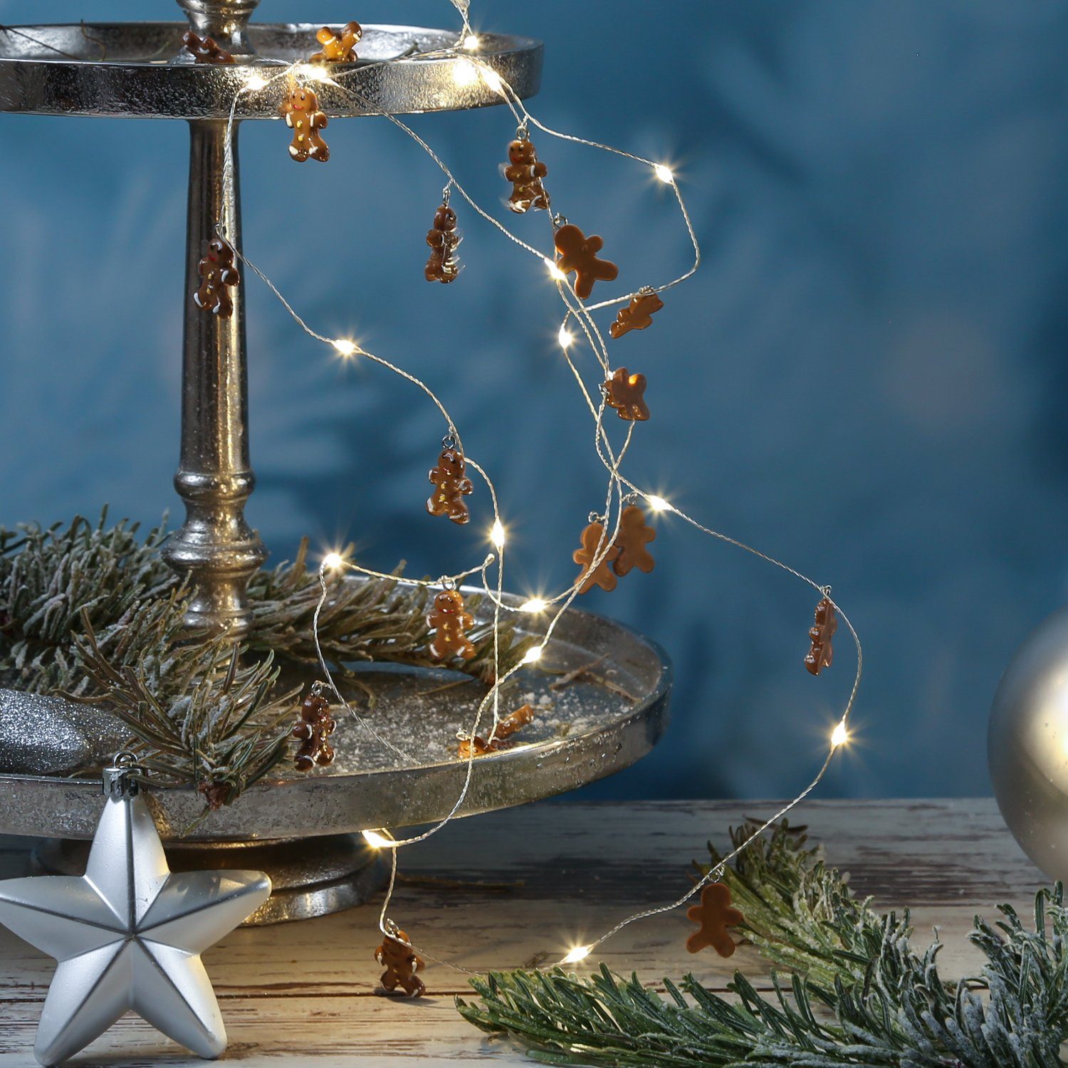MARELIDA LED-Lichterkette Lebkuchenfigur 20 LED Silberdraht Timer  Weihnachtsdeko, 20-flammig