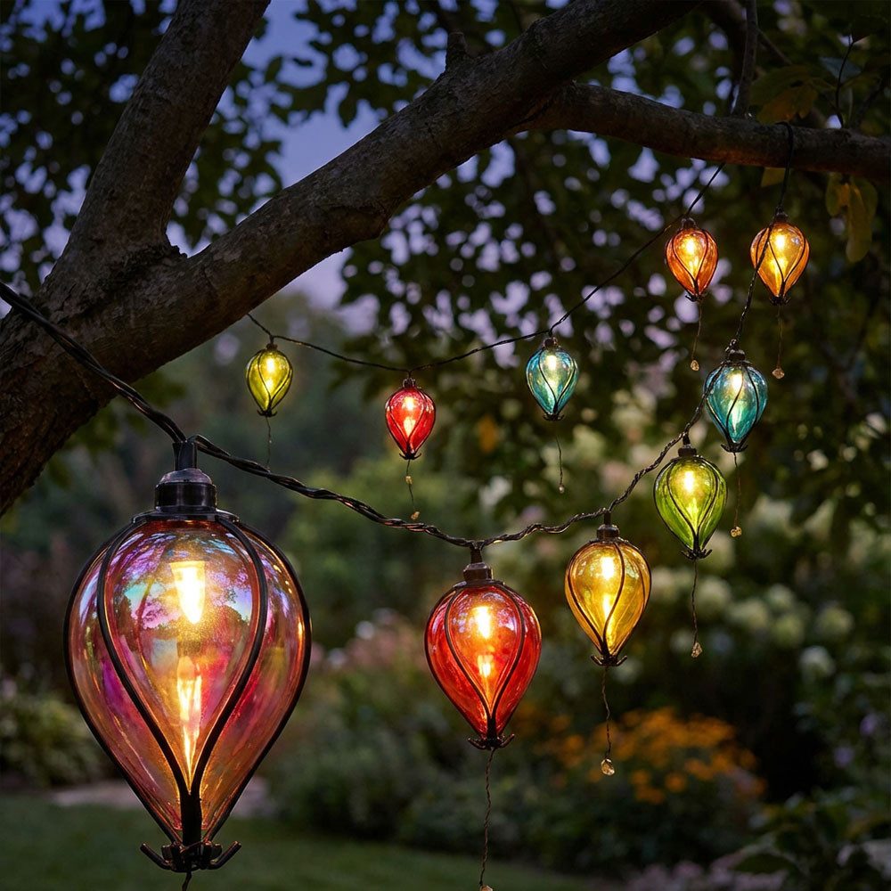 Haushalt International LED Solarleuchte, LED-Leuchtmittel fest verbaut, Farbig, Warmweiß, Solarleuchte LED Lichterkette Ballon bunt Außenleuchte L 390 cm