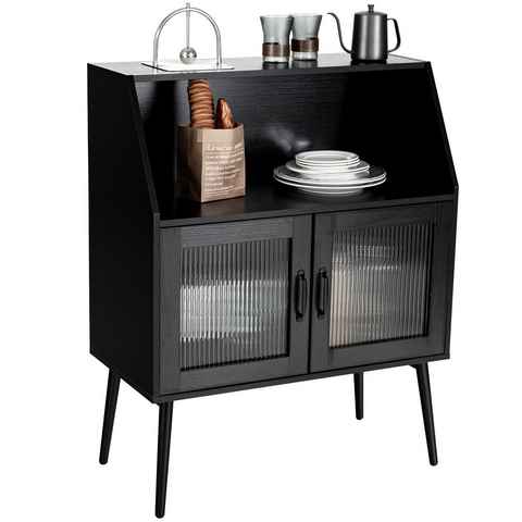 COSTWAY Küchenbuffet Küchenschrank mit Glastüren & Fach, schwarz, 80x40x101cm