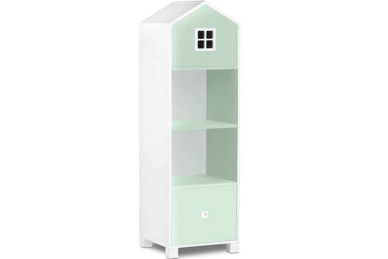 Konsimo Kinderregal MIRUM Bücherregale Standregale Spielzeugablage Hausform Regal, mit Schublade, mit Türen, 3 Einlegeböden