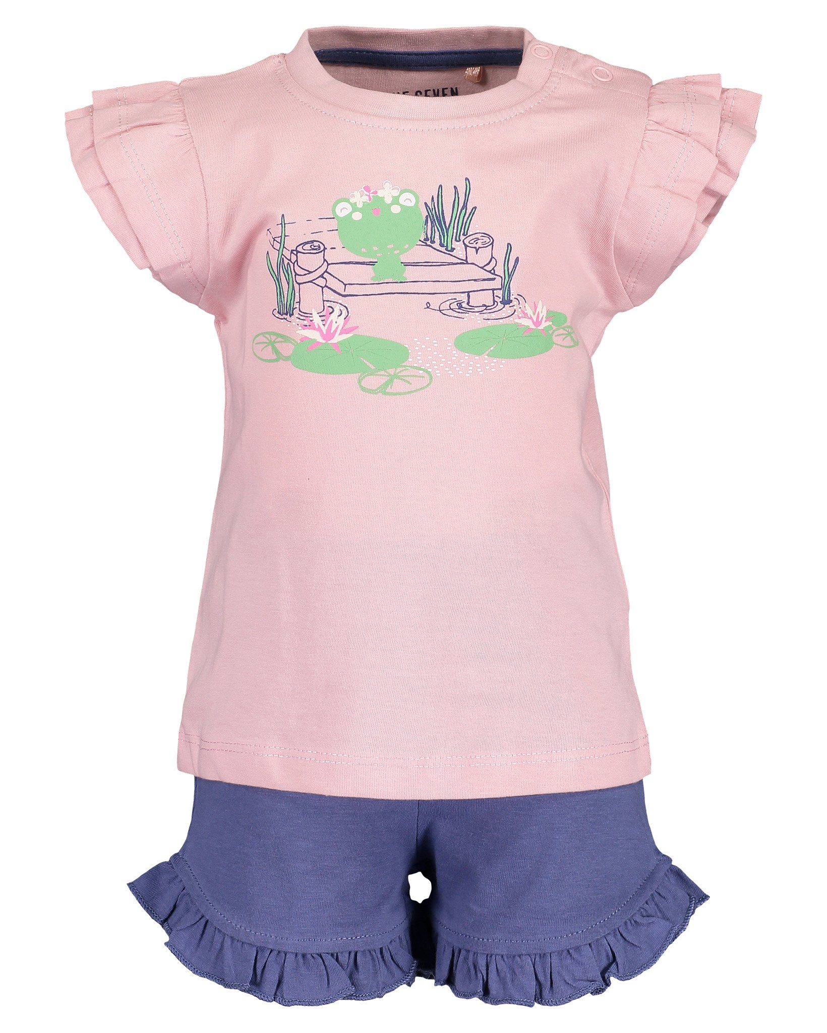 Sommer reiner Mädchen mit Seven Blue Baumwolle, rosa für Frontprint in Blue Set T-Shirt aus Seven