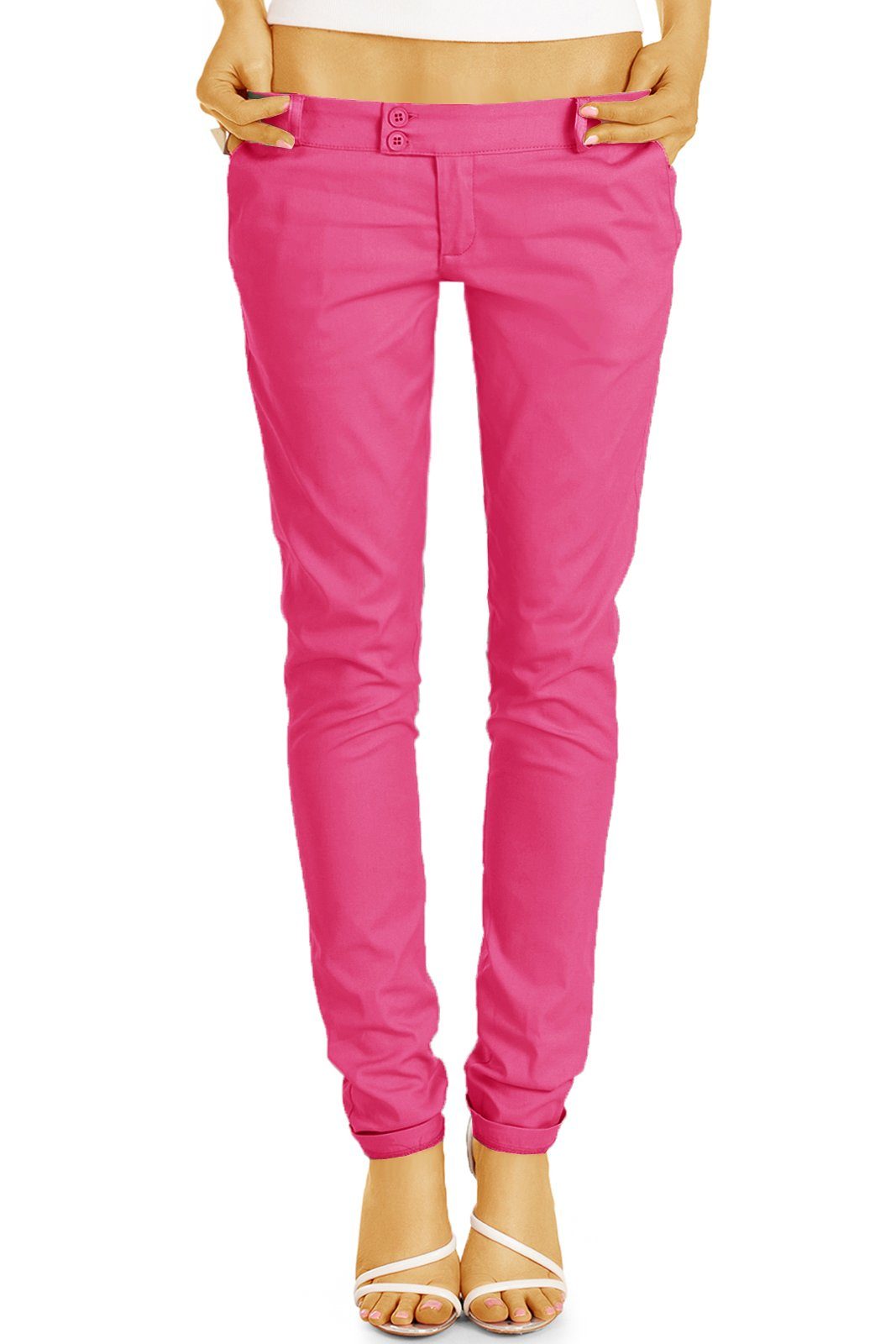 be fit h15a sportlich slim / Hüfthosen Stoffhose styled Damenhosen, elegant röhrige pink