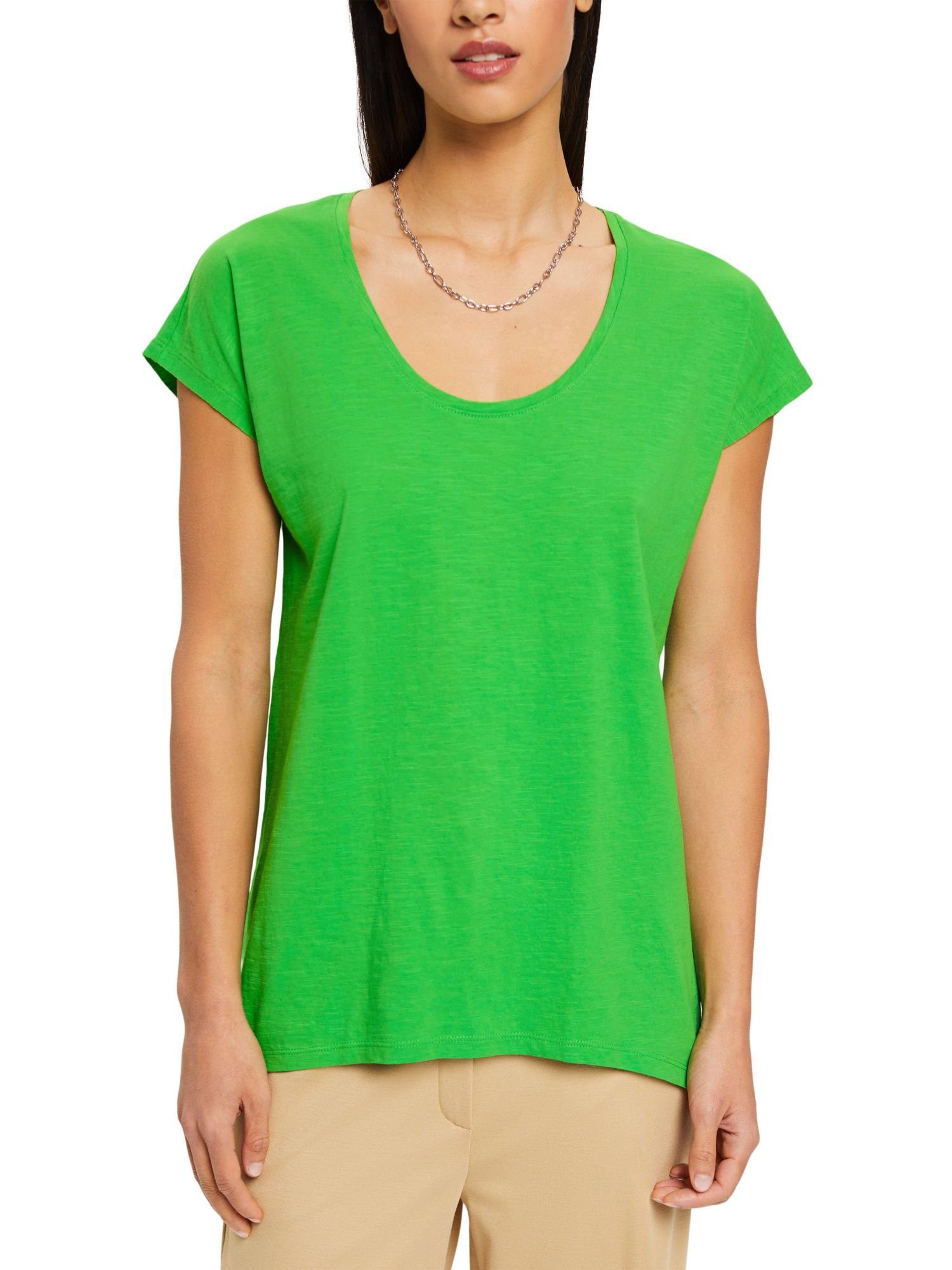 T-Shirt Baumwoll-T-Shirt by edc Esprit (1-tlg) mit U-Ausschnitt GREEN