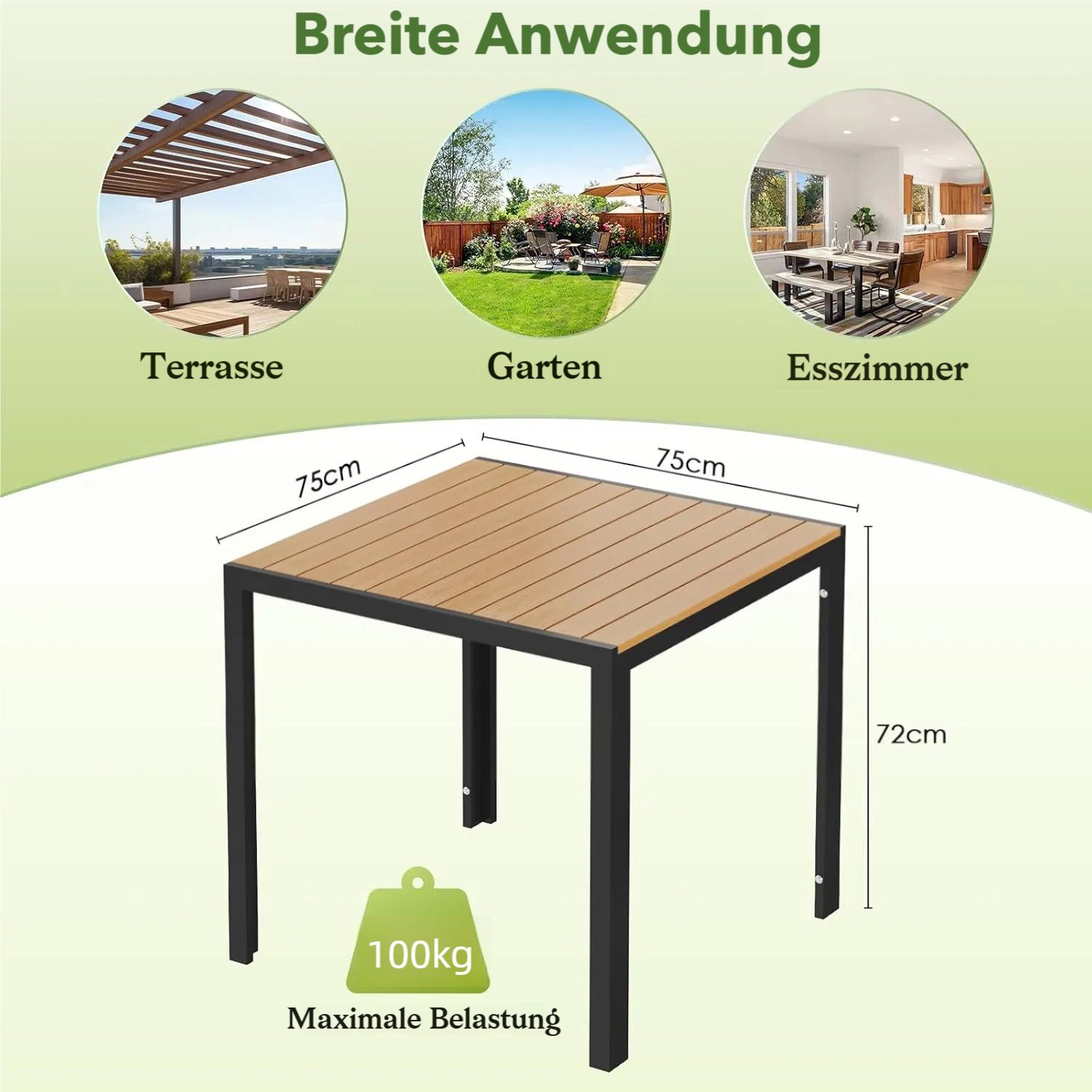 TLGREEN Gartentisch Wetterfest,Balkontisch Aluminium mit WPC Tischplatte, (Outdoor Esstisch für Balkon und Terrasse, Leichtgewicht), Stabiler Quadratisch Terrassentisch