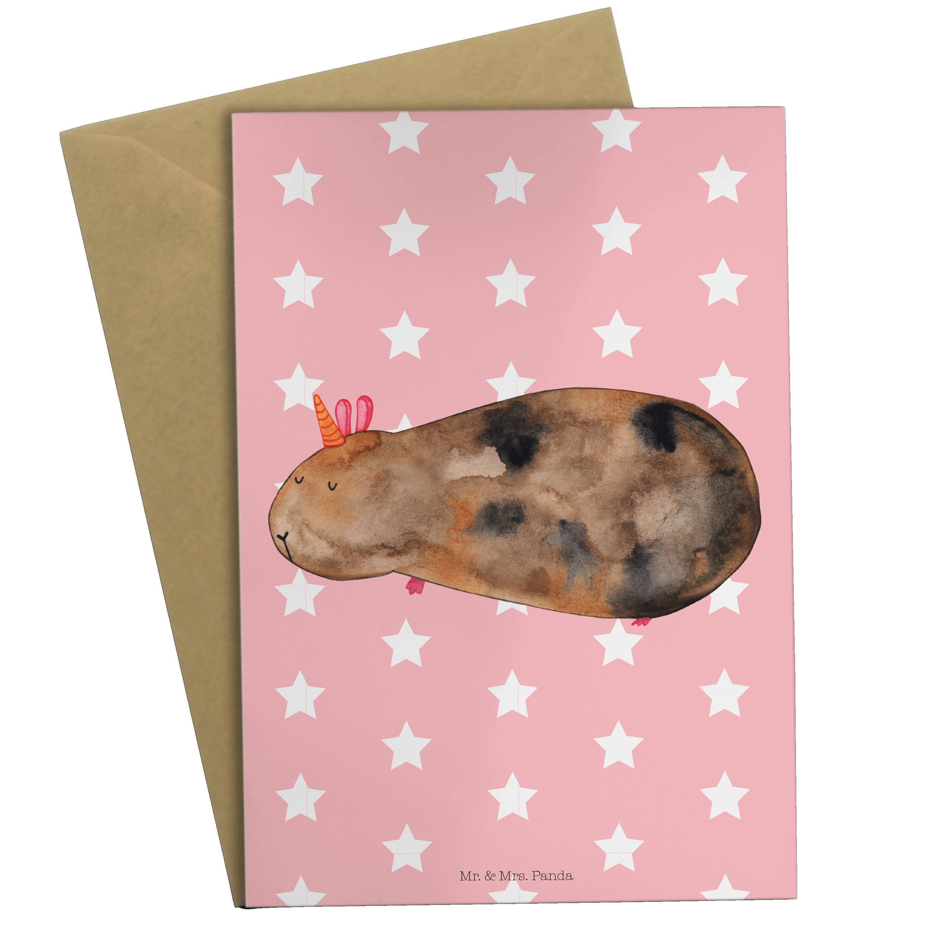Mr. & Mrs. Panda Grußkarte Meerhörnchen - Rot Pastell - Geschenk, Unicorn, Glückwunschkarte, Kar