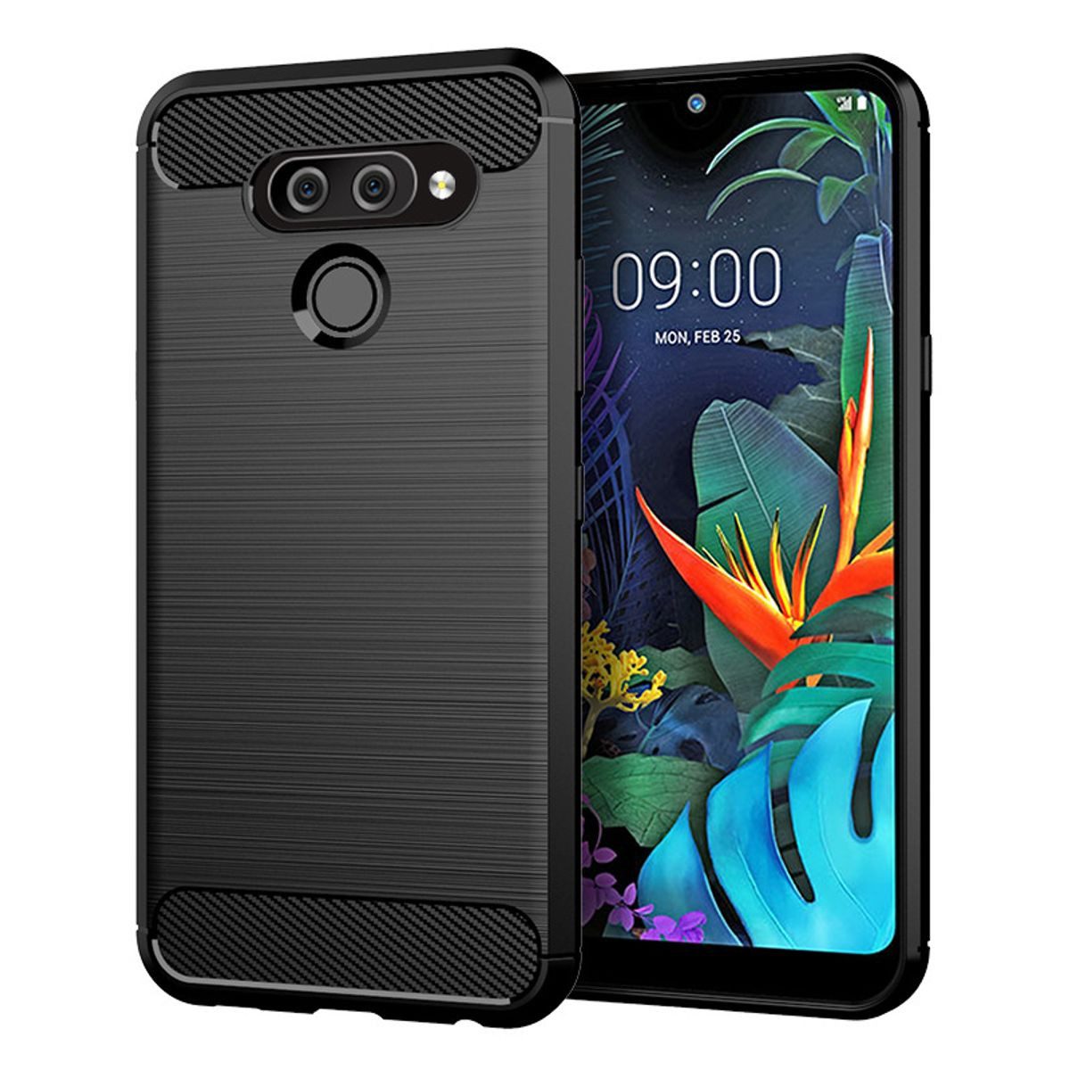 König Design Handyhülle LG K50, LG K50 Handyhülle Carbon Optik Backcover Schwarz