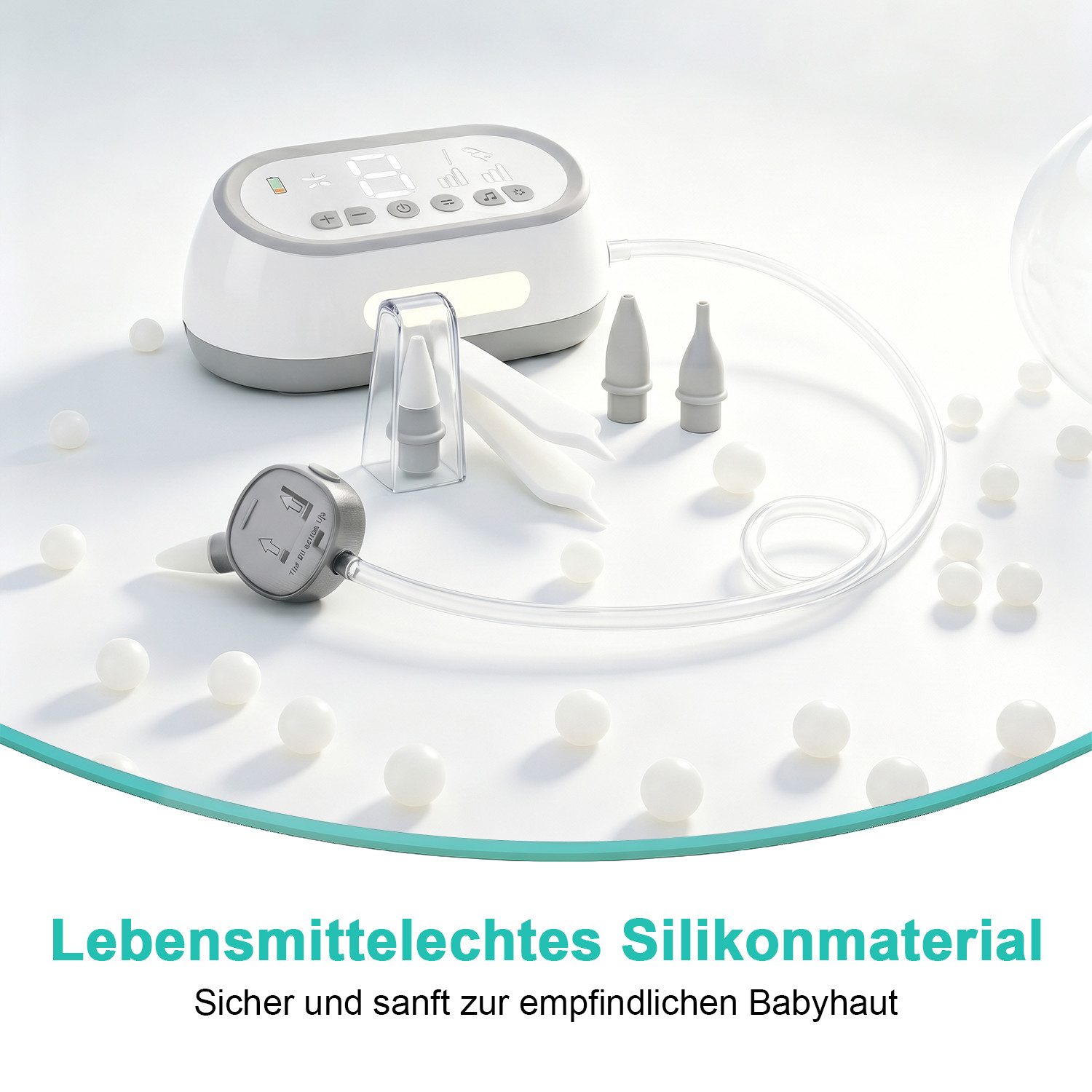 AIMAX Nasensauger Baby Elektrisch 6 Saugstärken 6 Musik & LED-Licht, Wiederaufladbar, 2 GrößEn Silikon Tipps Staubsauger mit Linderung für Verstopfte Nasen