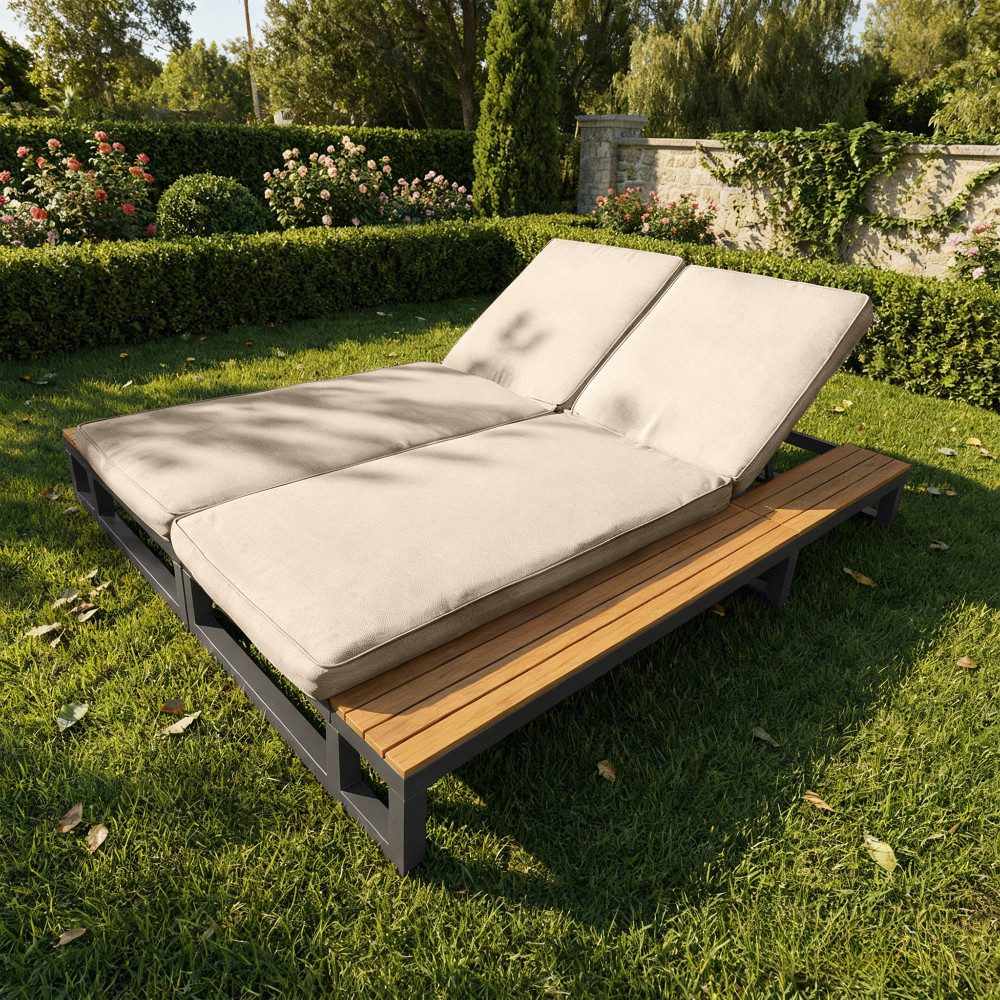 BBWL Gartenliege mit Rückenlehne Regalen dickem Polster wetterfest Sun Lounger, Outdoor Daybed Doppel-Liegebett Gartenliege