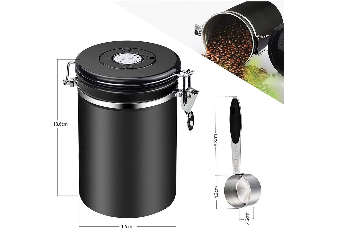 Thumbnail - zggzerg Aufbewahrungsbox Kaffeebohne Versiegeltes Glas, 1800ML Kaffeebohnen behälter