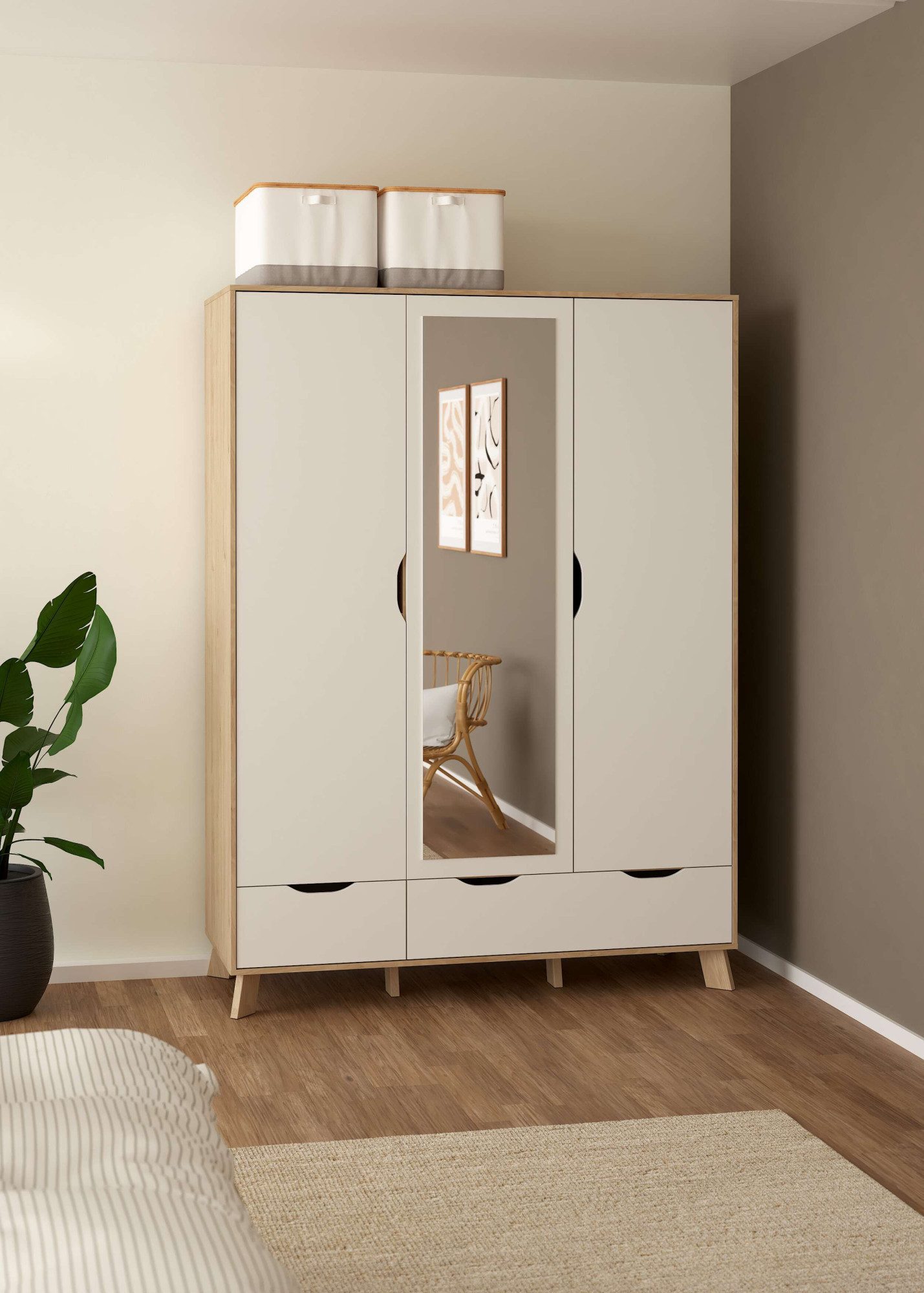 Home affaire Kleiderschrank Ikast Drehtürenschrank, Spiegeltür, Aufbewahrung, Schrank, Stauraum 1 Spiegeltür, 2 Türen, 3 Schubladen, Höhe 201 cm, Breite 147 cm – Bild 2 von 5