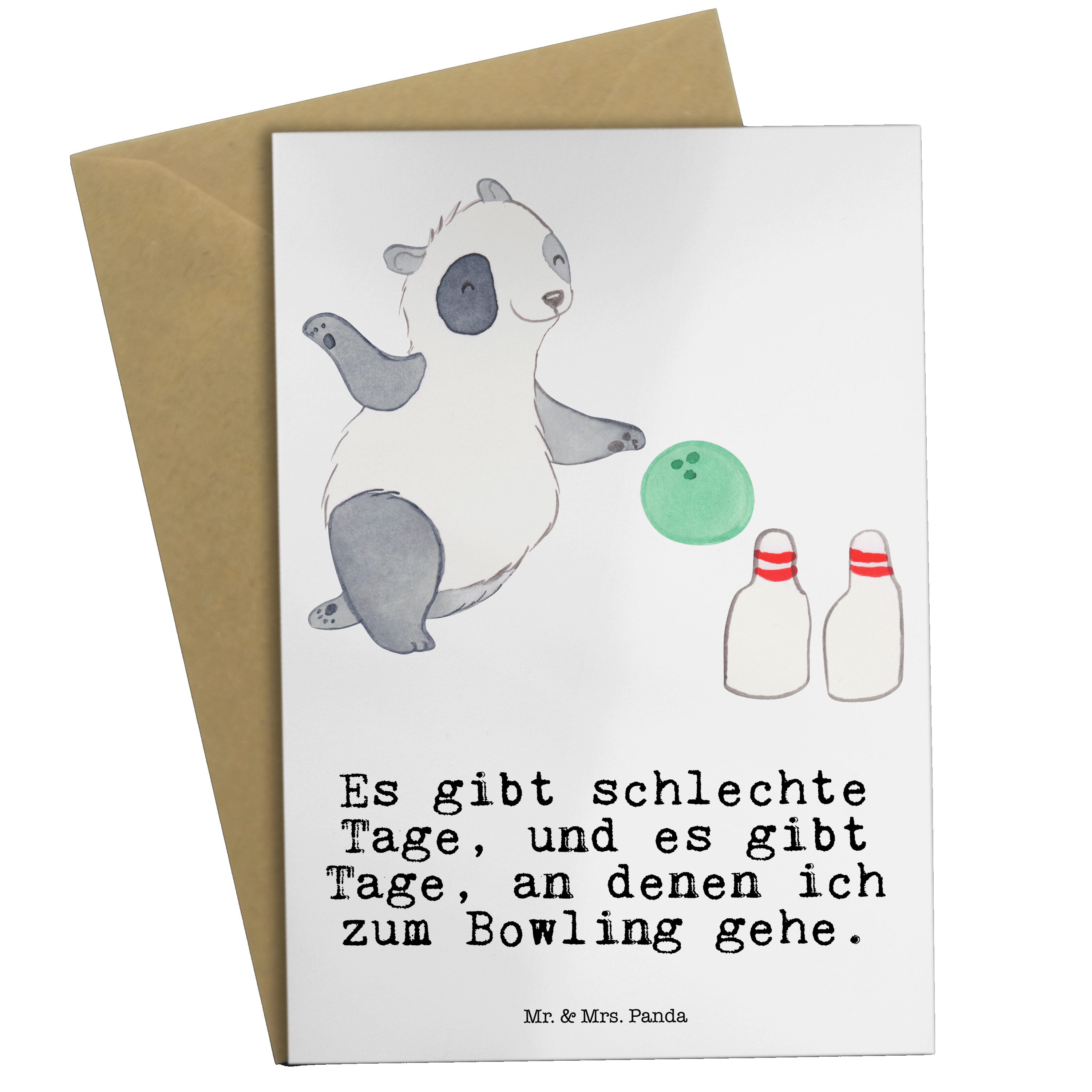Mr. & Mrs. Panda Grußkarte Panda Bowling Tage - Weiß - Geschenk, Auszeichnung, Einladungskarte