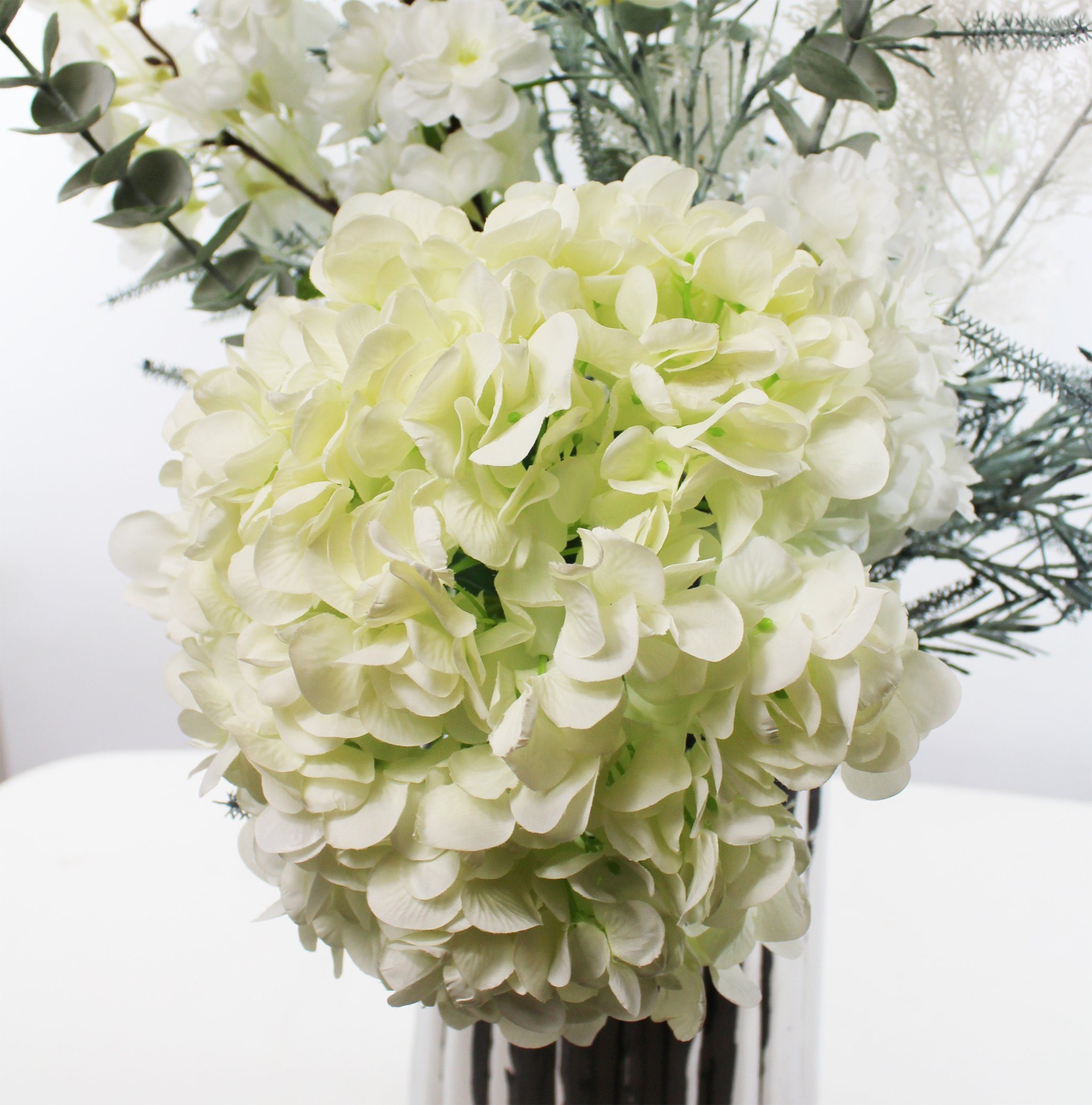 Kunstblumenstrauß weißes Metall 75 Höhe Hortensie, cm Blumen-Bouquet Kunstpflanze Arnusa, mit Kunststrauß Vase