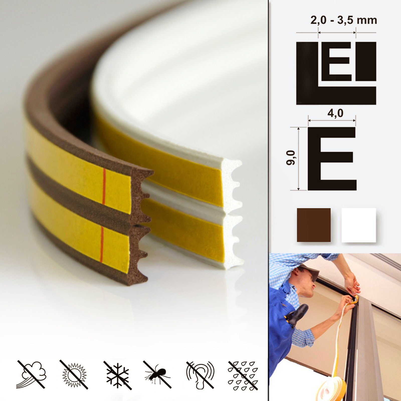 DQ-PP Türdichtband DQ-PP Fensterdichtung, 10 Meter, Profil D,E,I,P,V, selbstklebend, E-Profil, D-Profil, I- Profil, P-Profil, V-Profil