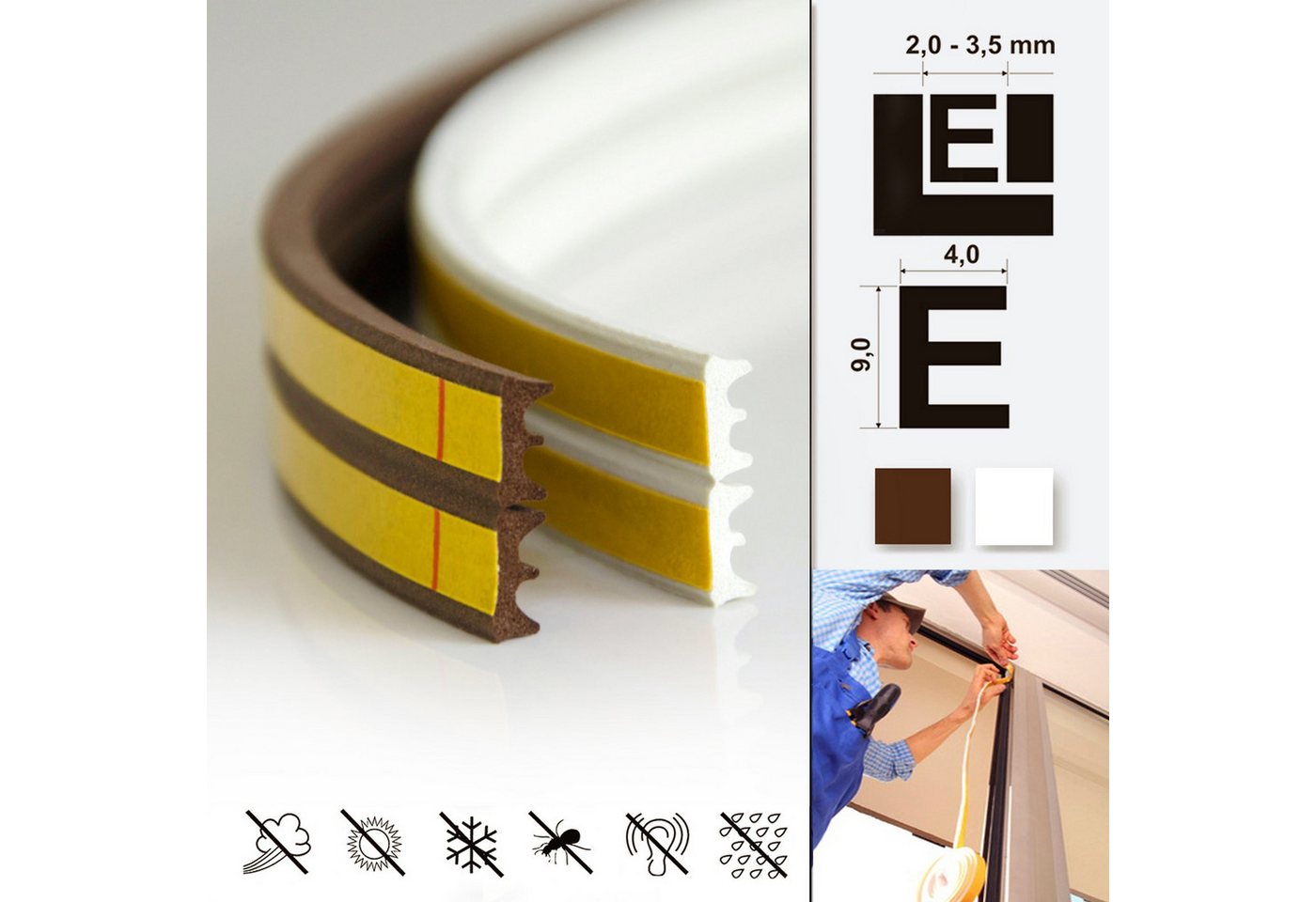 Thumbnail - DQ-PP Türdichtband DQ-PP Fensterdichtung, 10 Meter, Profil D,E,I,P,V, selbstklebend, E-Profil, D-Profil, I- Profil, P-Pr...