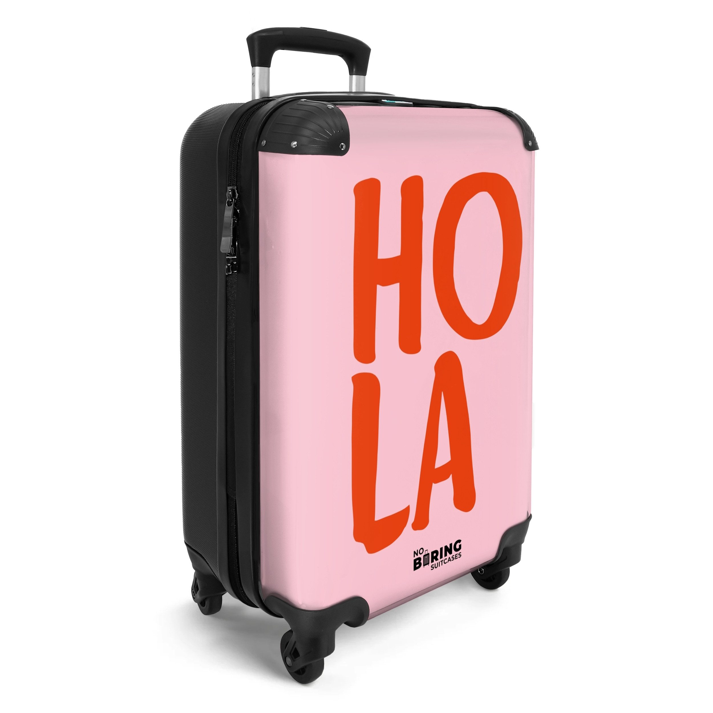 NoBoringSuitcases.com© Hartschalen-Trolley Rosa mit rotem Spruch 'hola' 55x35x20cm, Handgepäck Koffer & Trolleys, Luggage, Reisekoffer Frauen – Bild 2 von 5