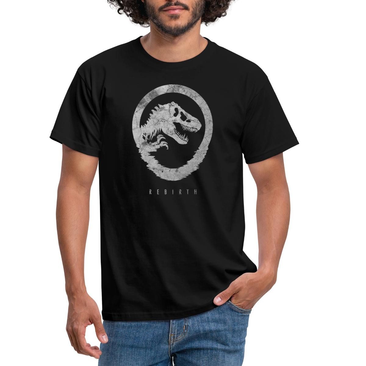 Spreadshirt T-Shirt Jurassic World Rebirth Logo Mit T-Rex Im Steinlook Männer T-Shirt (1-tlg)