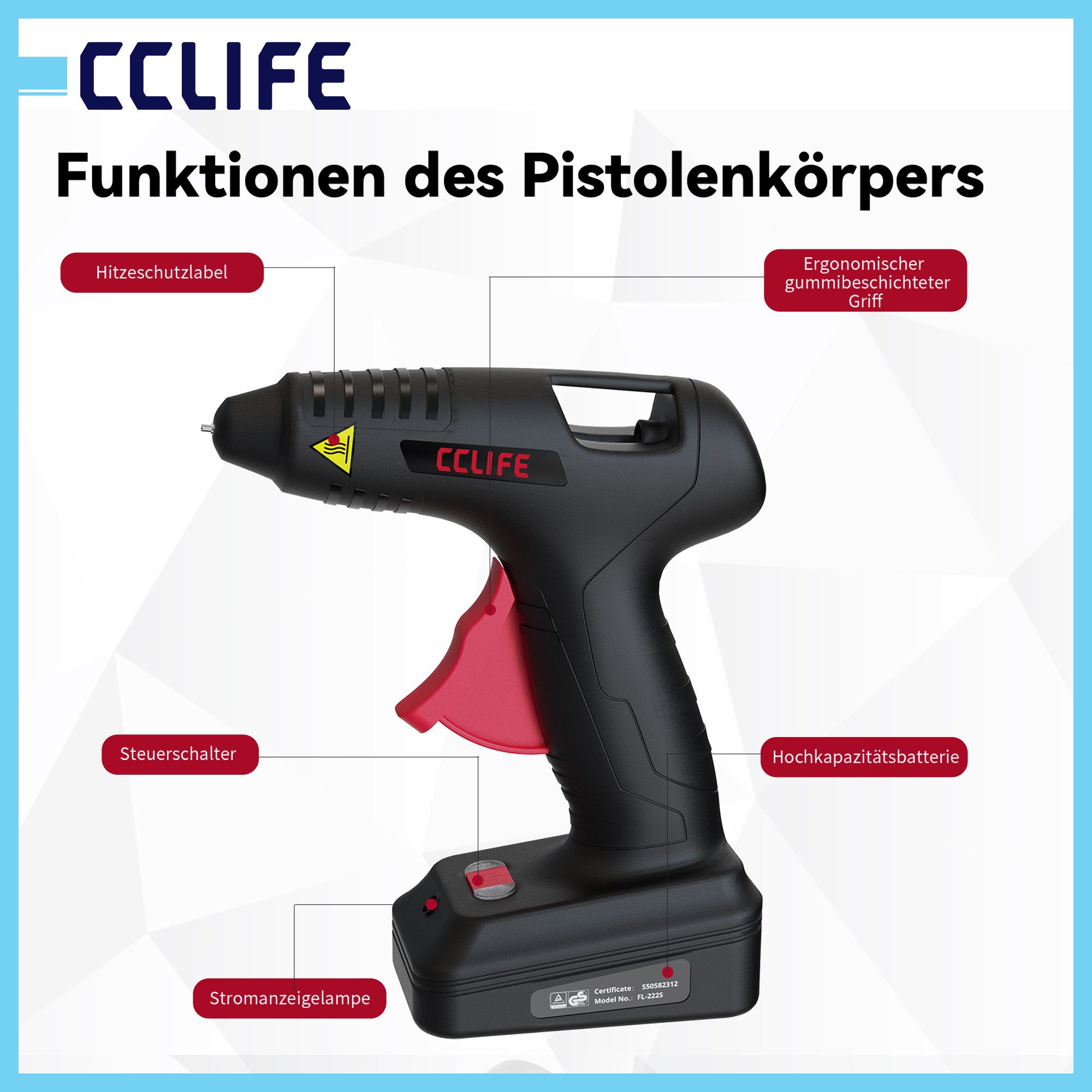 CCLIFE Heißklebepistole CCLIFE Heissklebepistole Akku 25s Schnell Aufheizen Klebepistole Typ C
