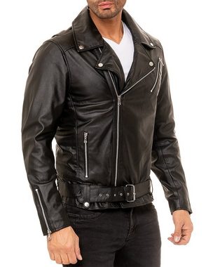 Reichstadt Bikerjacke Herren Kunst-Echtleder Jacke RS018 (1-St) mit Button-down-Kragen