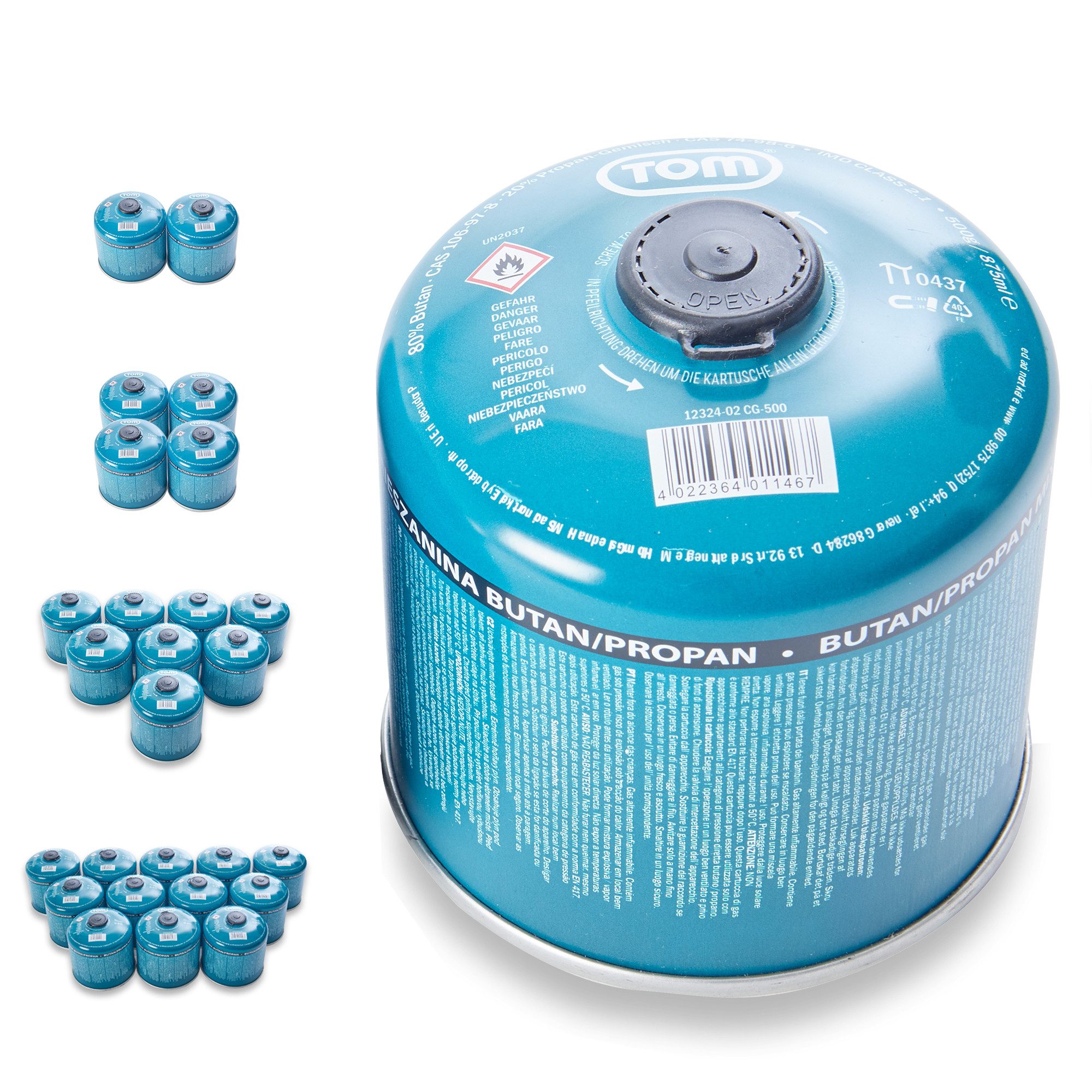 TOM Gaskartusche 500g Schraubgaskartuschen Set EN417, 1 St., Butan-/Propangemisch, 1er Set