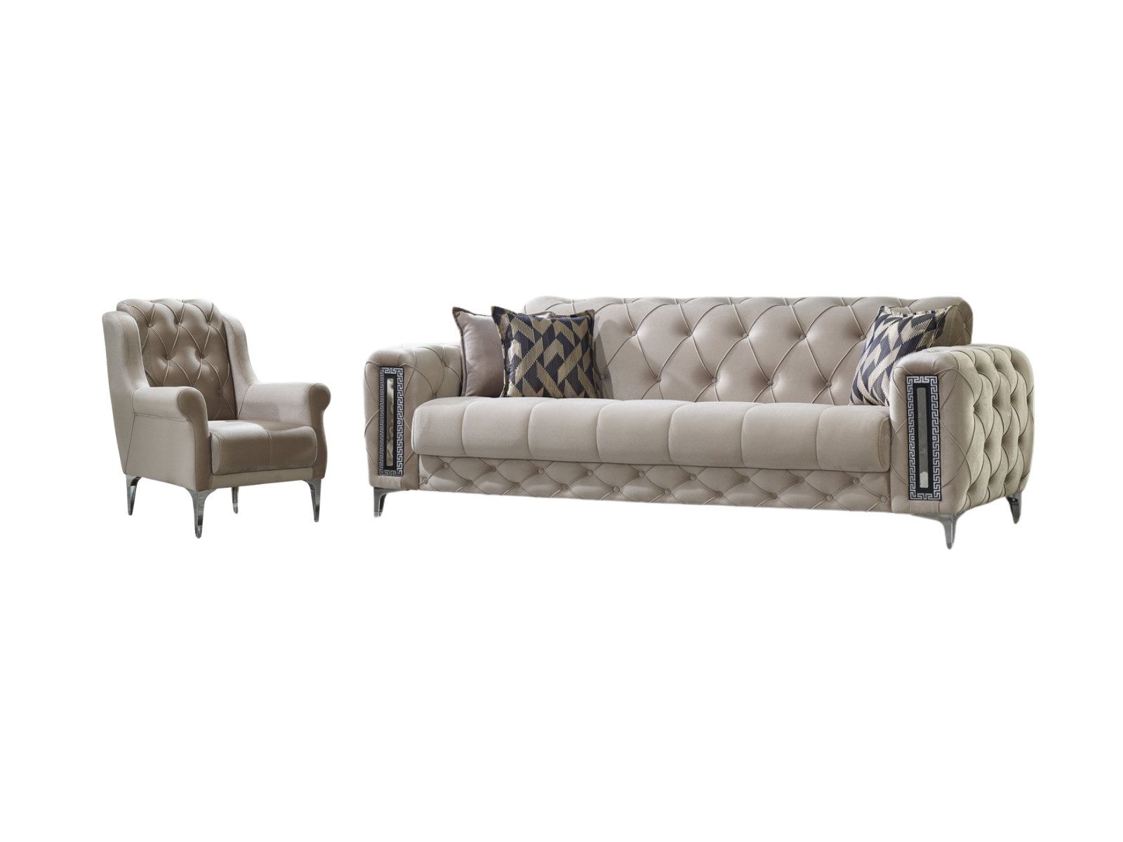 Villa Möbel Polstergarnitur Rosario, (2-tlg. Set, Set besteht aus: 2-Sitzer + Sessel), Beige mit Schlaffunktion durch aufklappbare Sitzfläche