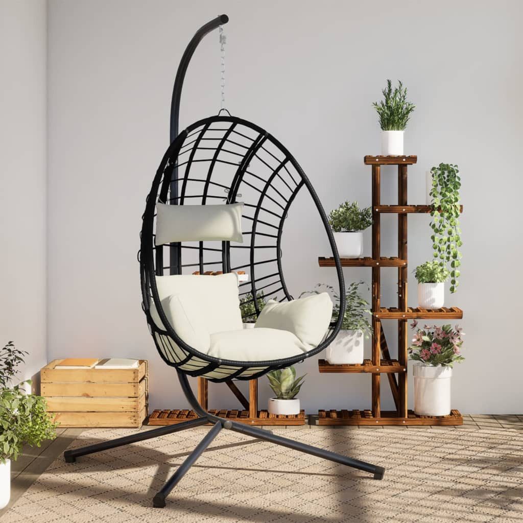 vidaXL Hollywoodschaukel Hängesessel Ei-Design mit Ständer Beige Rattan und Stahl, 1-Sitzer, 1 tlg.