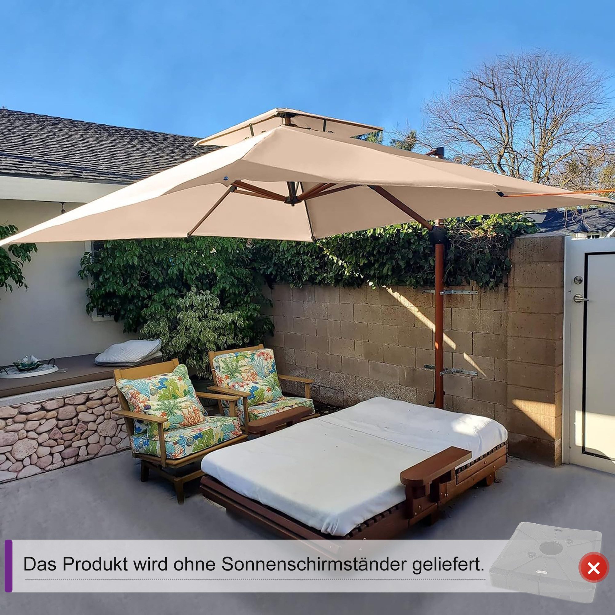 PURPLE LEAF Ampelschirm Holzoptik Quadratischer Außenbereich günstig online kaufen