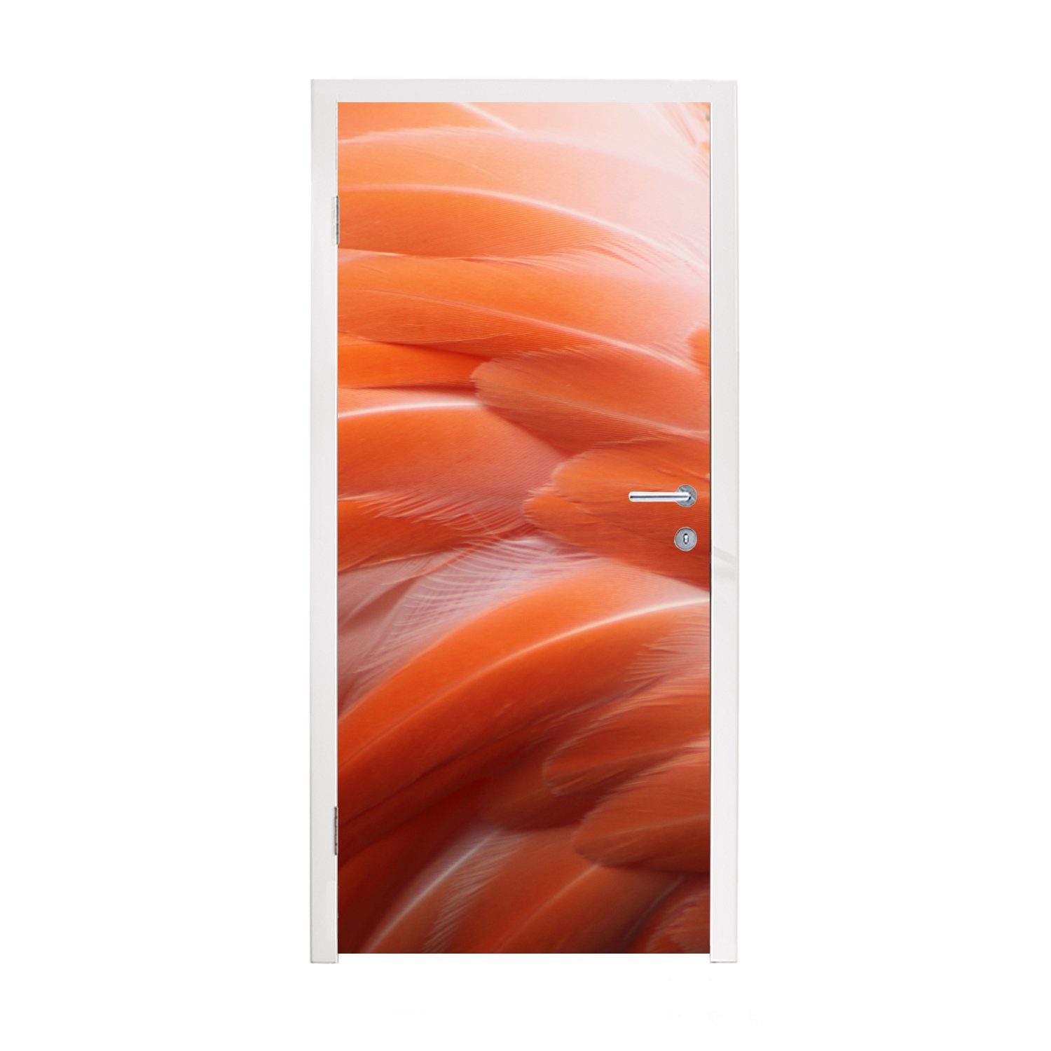 MuchoWow Türtapete Gefiederstruktur eines Flamingos, Matt, bedruckt, (1 St), Fototapete für Tür, Türaufkleber, 75x205 cm