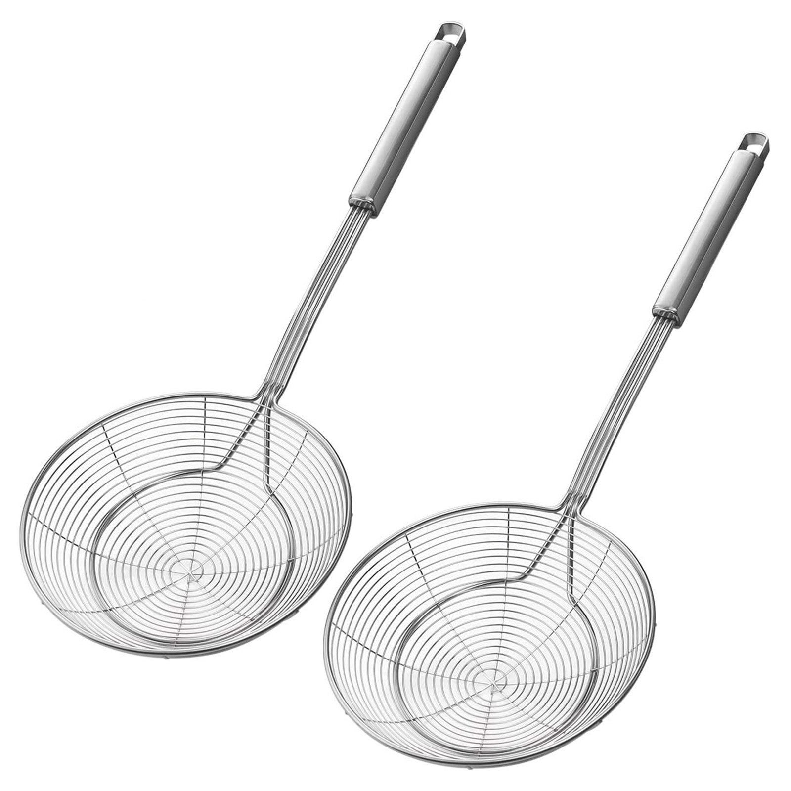BlingBin Schaumlöffel Edelstahl Küchenutensilien 2 Stück Schaumkelle, Siebkelle (14cm, 16cm), Spinne Schaumlöffel mit Langem Griff und Hängen Loch