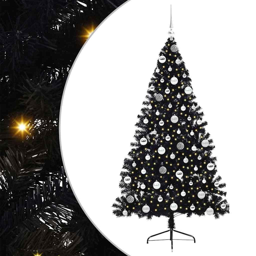 vidaXL Künstlicher Weihnachtsbaum Künstlicher vorbeleuchteter Weihnachtsbaum Schwarz 180 cm PVC