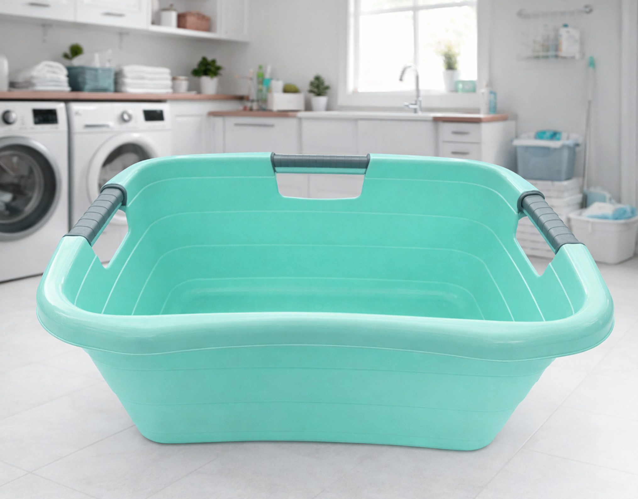 Ebaxx Wäschewanne 25 Liter Wäschekorb ergonomisch Griffen Kunststoff Pastell Türkis, Ergonomisch