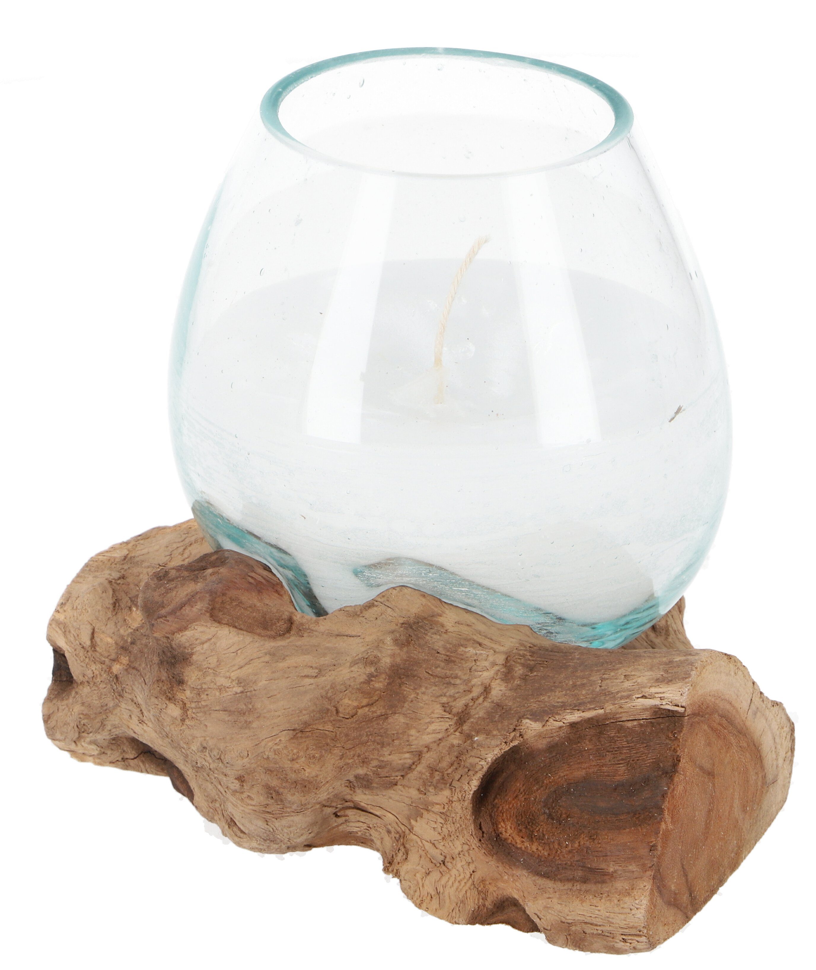 Guru-Shop Windlicht Wurzelholzvase mit Kerze, Teelichtglas aus..