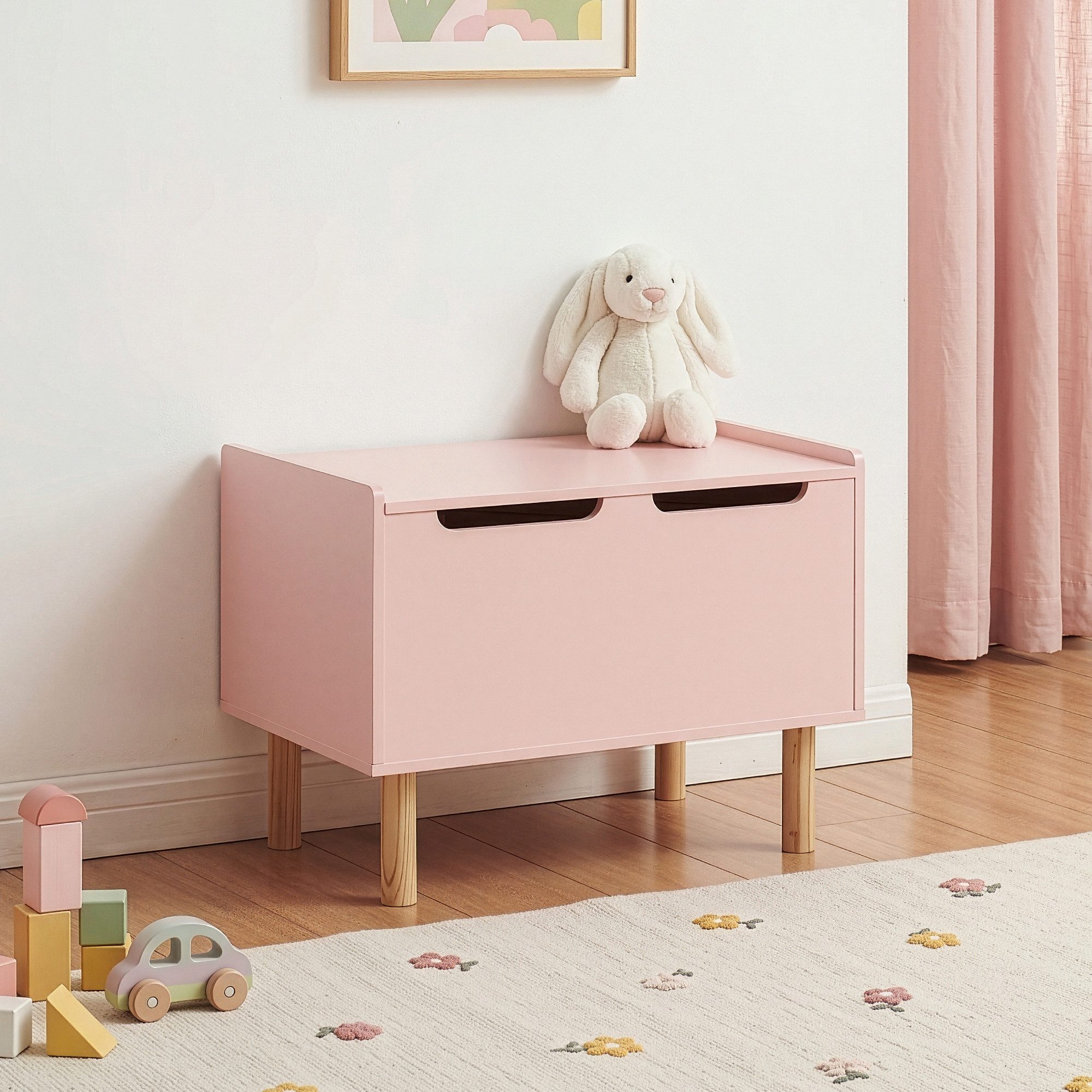 en.casa Spielzeugtruhe, »Virer« mit Deckel 60 x 40 x 45 cm Rosa