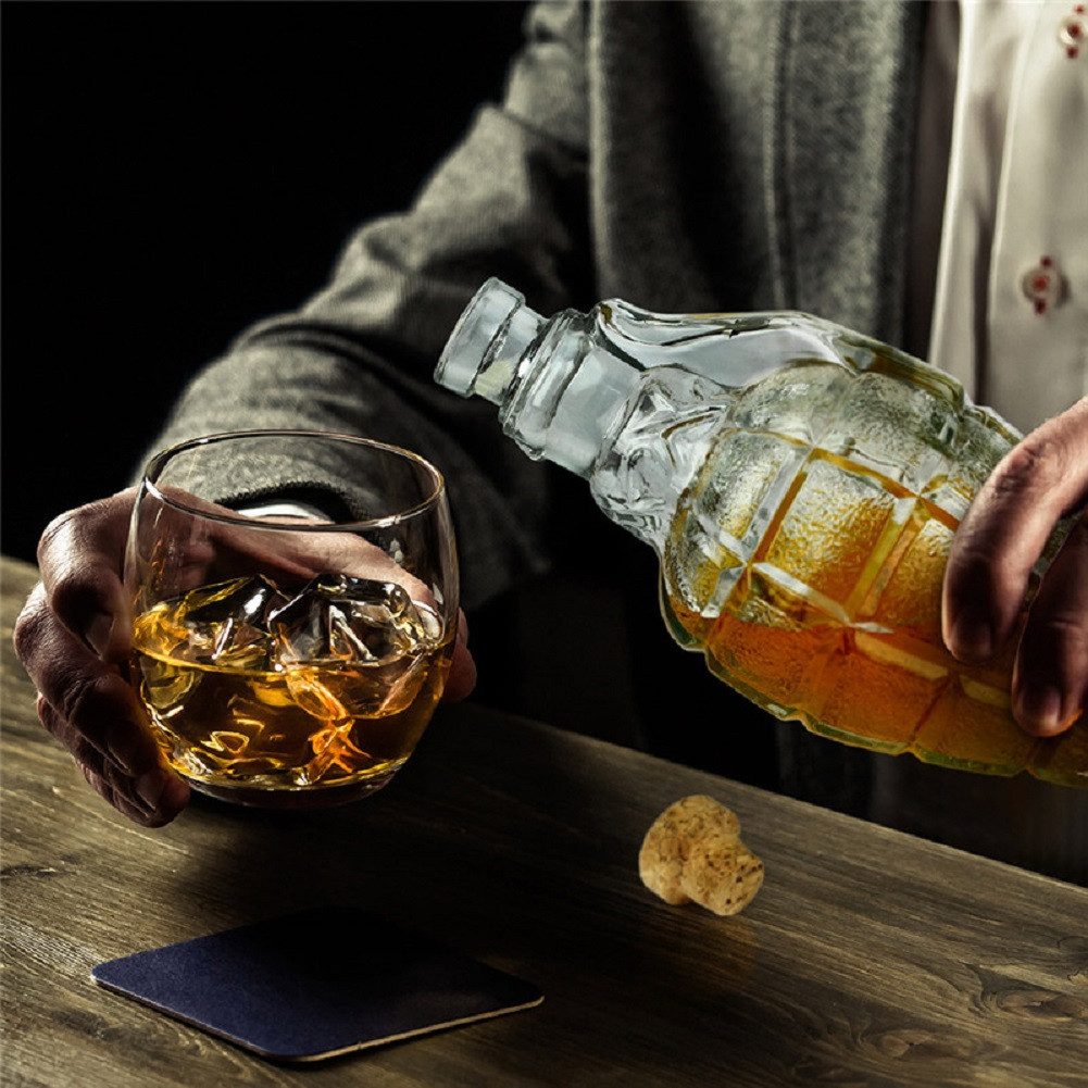 Barbuzzo Karaffe Granate, (mit Kork Verschluss, 1-tlg., für ca. 500 ml), Flasche, Decanter, Glas, transparent, ca. Ø 10 x 21 cm