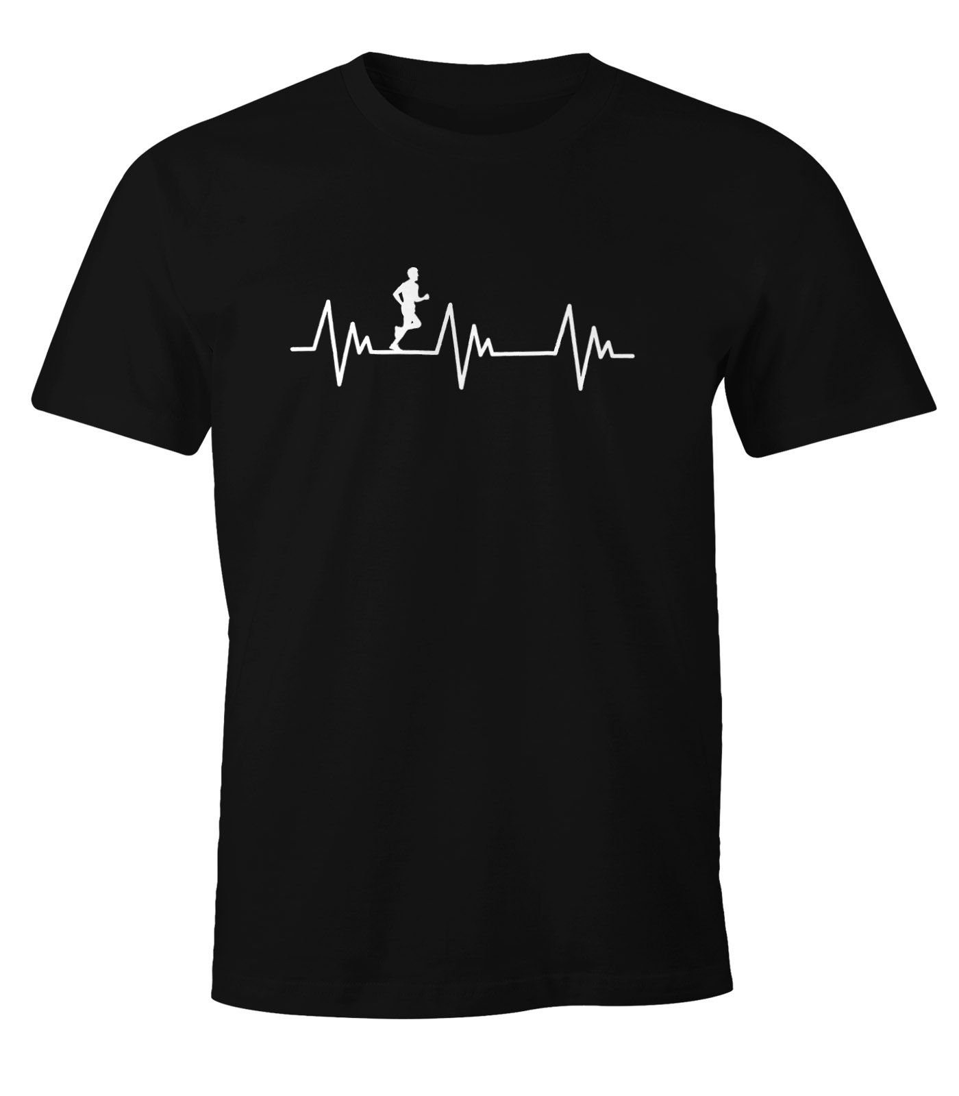 Joggen Laufen Heartbeat Herren mit Fun-Shirt MoonWorks Moonworks® Print Print-Shirt T-Shirt Herzschlag