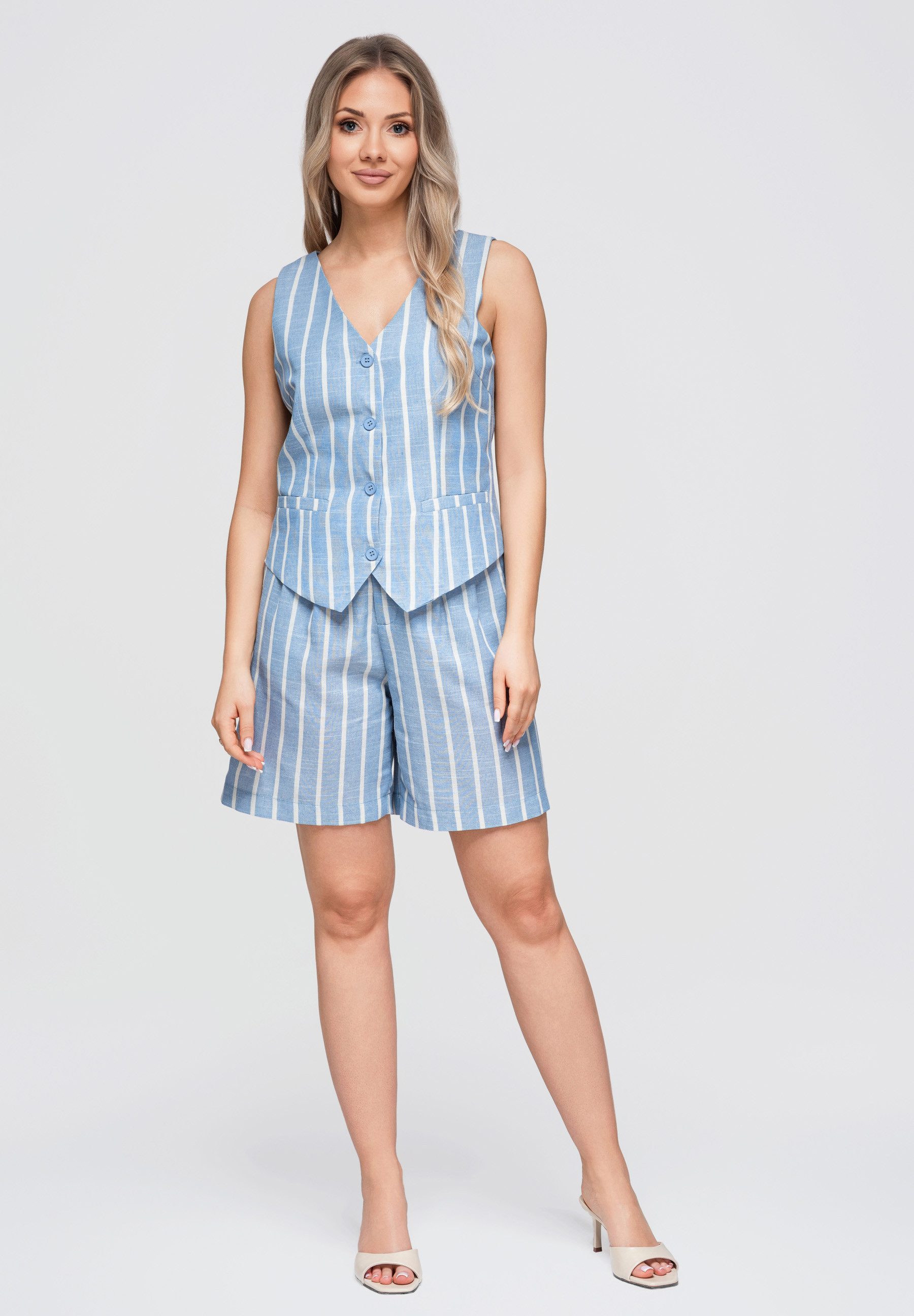 OMBRE Anzugweste Damen Anzugweste Slim Fit Elegant mit V-Ausschnitt Blau L (kein Set, 1-tlg)