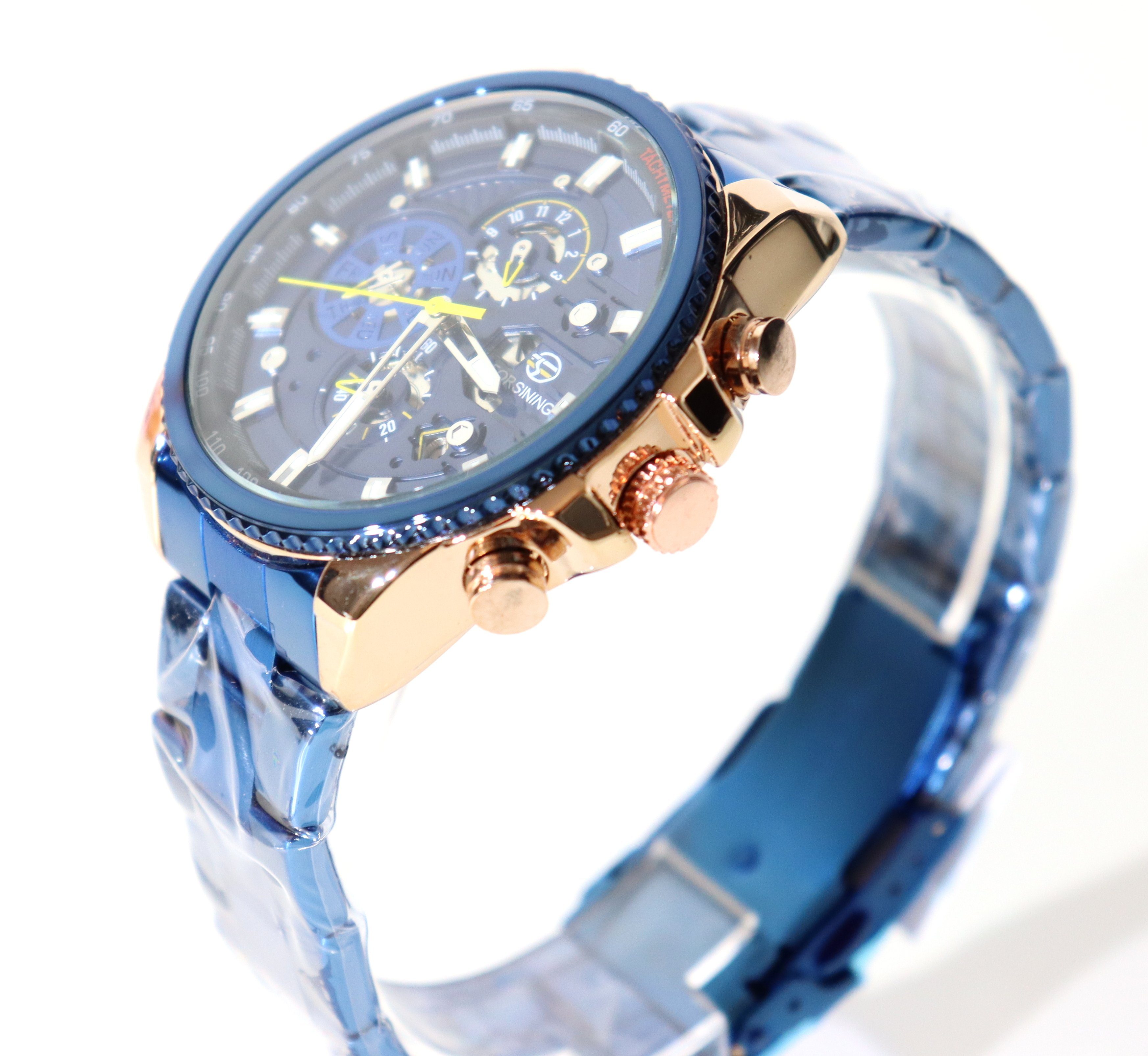 Marke Forsining Wochentag blaues Herrenuhr Monats Datum Automatikuhr und Ziffernblatt Automatikuhr Anzeige Armband Rötting Design