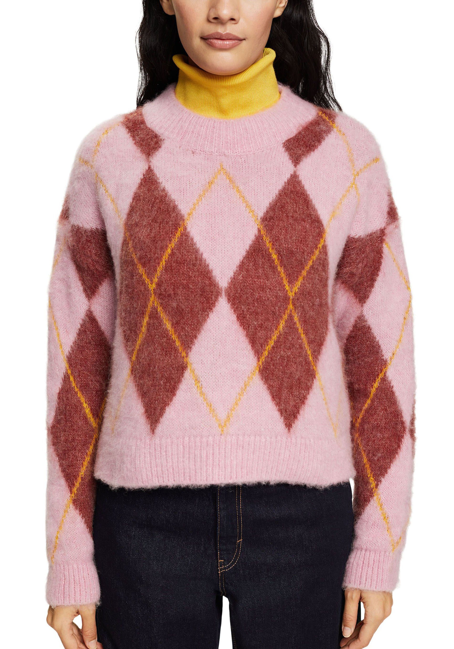 Esprit Strickpullover mit flauschigem Griff rosa, weinrot, gelb