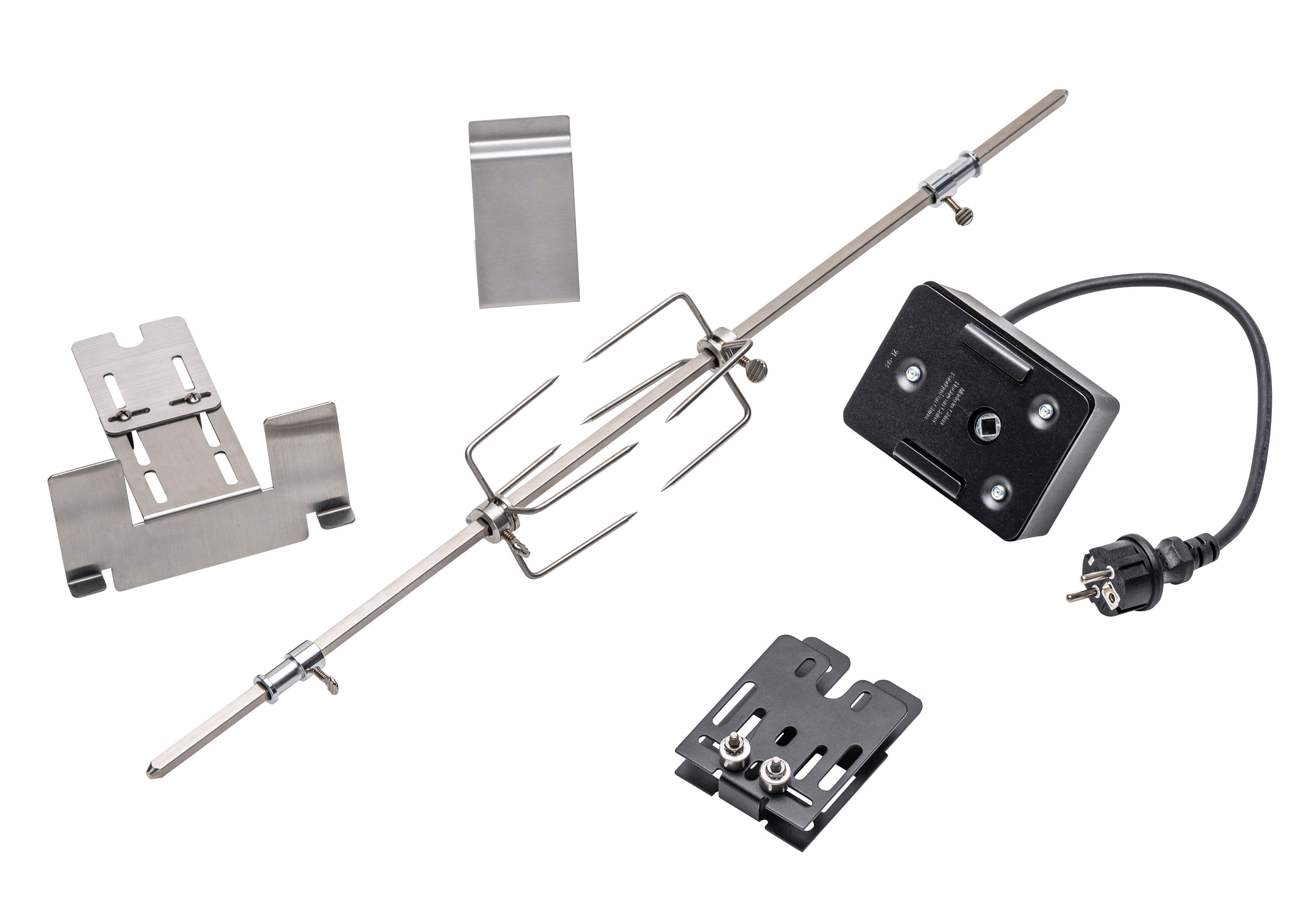 Char-Broil Drehspieß mit Universalhalterung für die meisten Grills kompatibel, 2x Halterung mit 4x Zacken