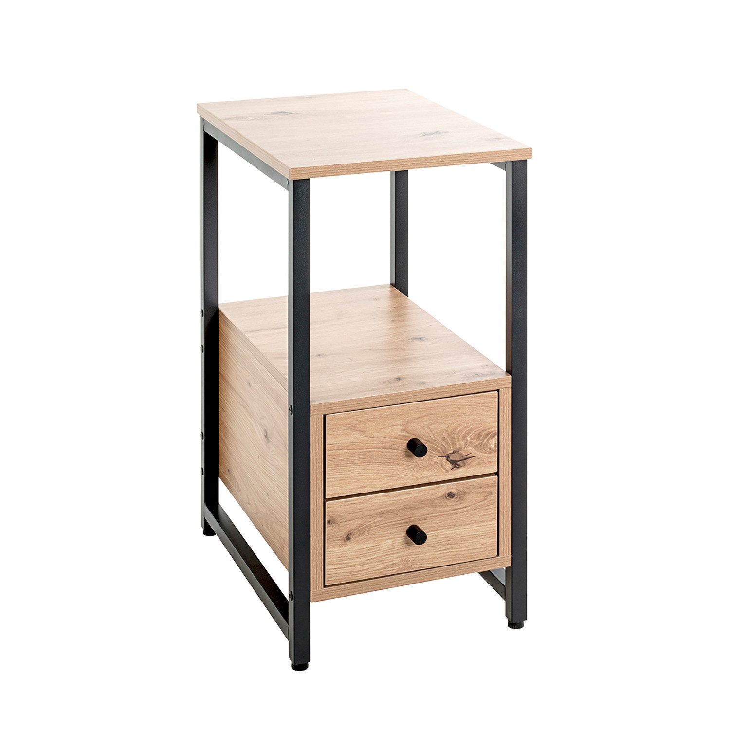 HAKU Beistelltisch Beistelltisch Eiche schwarz-Sofatisch Spanplatte-B 30 x H 63 x T 40 cm (1xBeistelltisch, Dekotisch - kleiner Tisch), Beistelltisch aus Metall