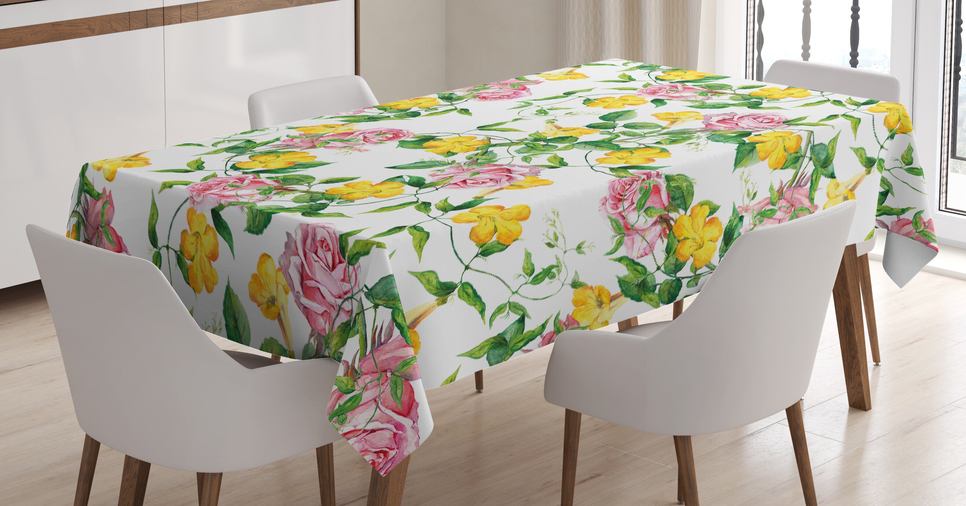 Abakuhaus Tischdecke Farbfest Waschbar Für den Außen Bereich geeignet Klare Farben, Gelbe Blume bindweed Roses