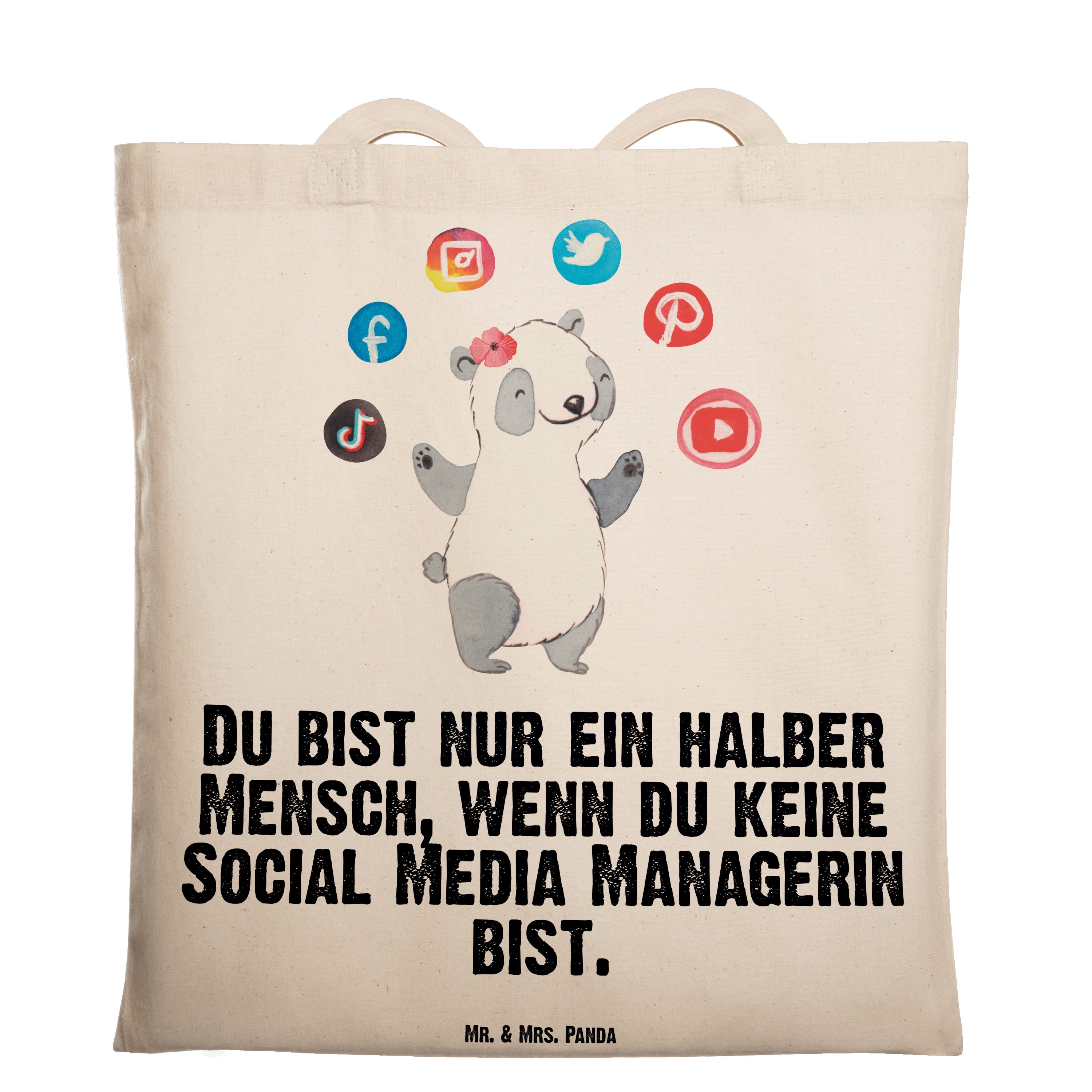 Mr. & Mrs. Panda Tragetasche Social Media Managerin mit Herz - Transparent - Geschenk, Jubiläum, K (1-tlg)